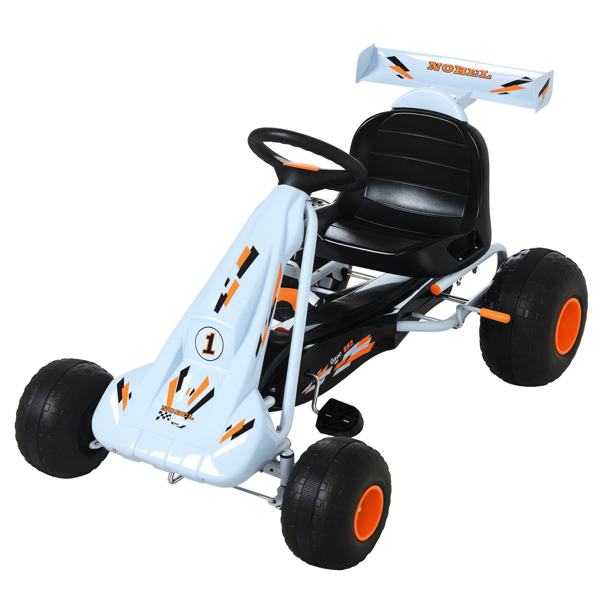 Pedal Go Kart Children Ride on Car Cute Style with Adjustable Seat, Plastic Wheels, Handbrake and Shift Lever, Light Blue