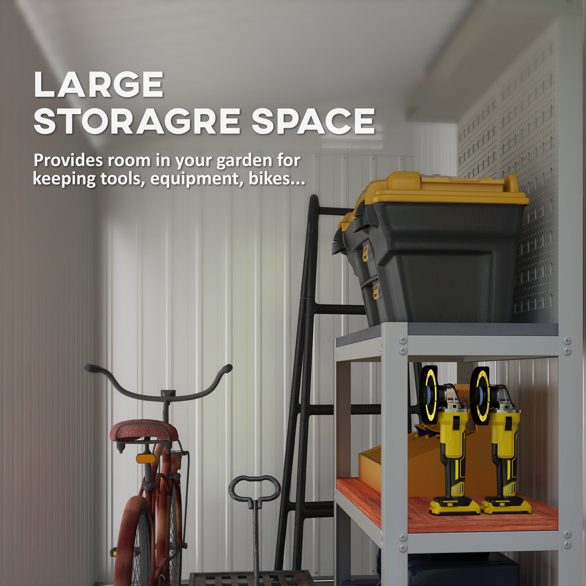 4' x 7.7' Lean to Garden Storage Shed, Outdoor Metal Tool House with Lockable Door Vents for Backyard Patio Lawn - Brown - Image 4