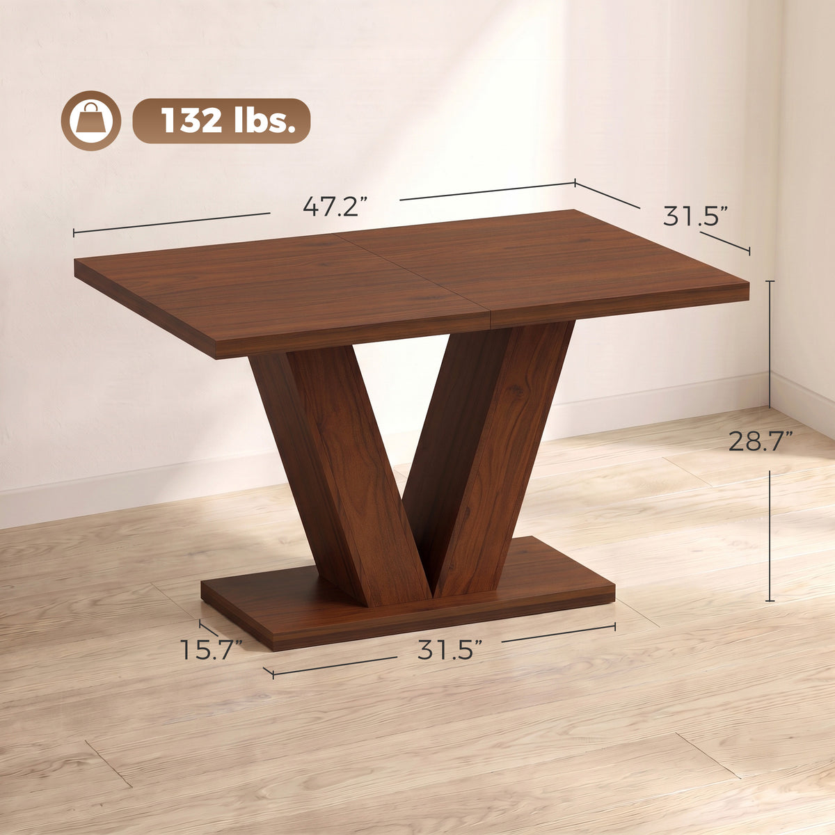 Modern Dining Table for 4 People, 47.2" Kitchen Table for Dining Room and Living Room, Rectangular, Dark Walnut