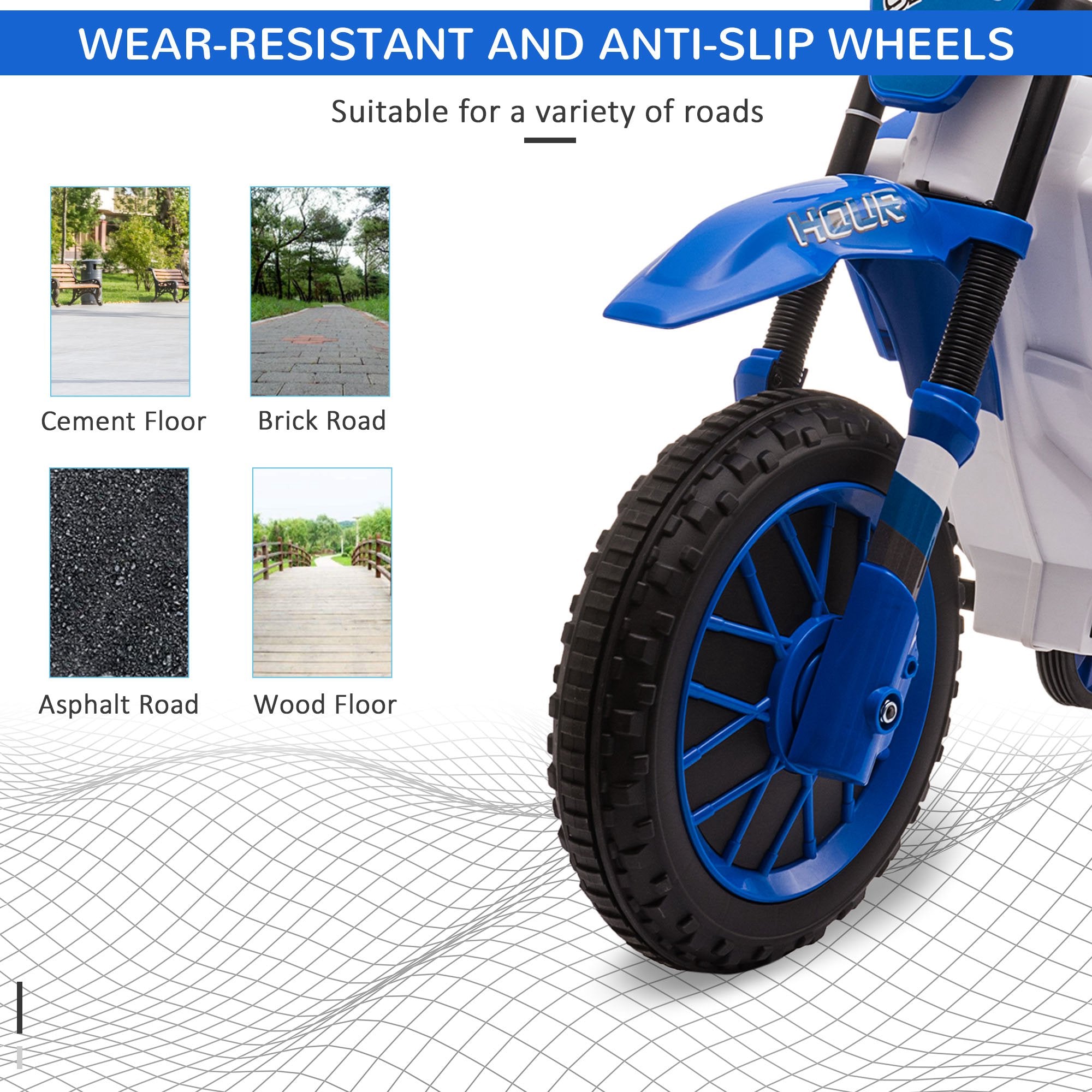 12V Kids Motorcycle w/ Treaded Tires, 5mph Top Speed Electric Bike for Kids, Ride On Motorcycle w/ Training Wheels, Battery Charger, Spring Suspension, Blue