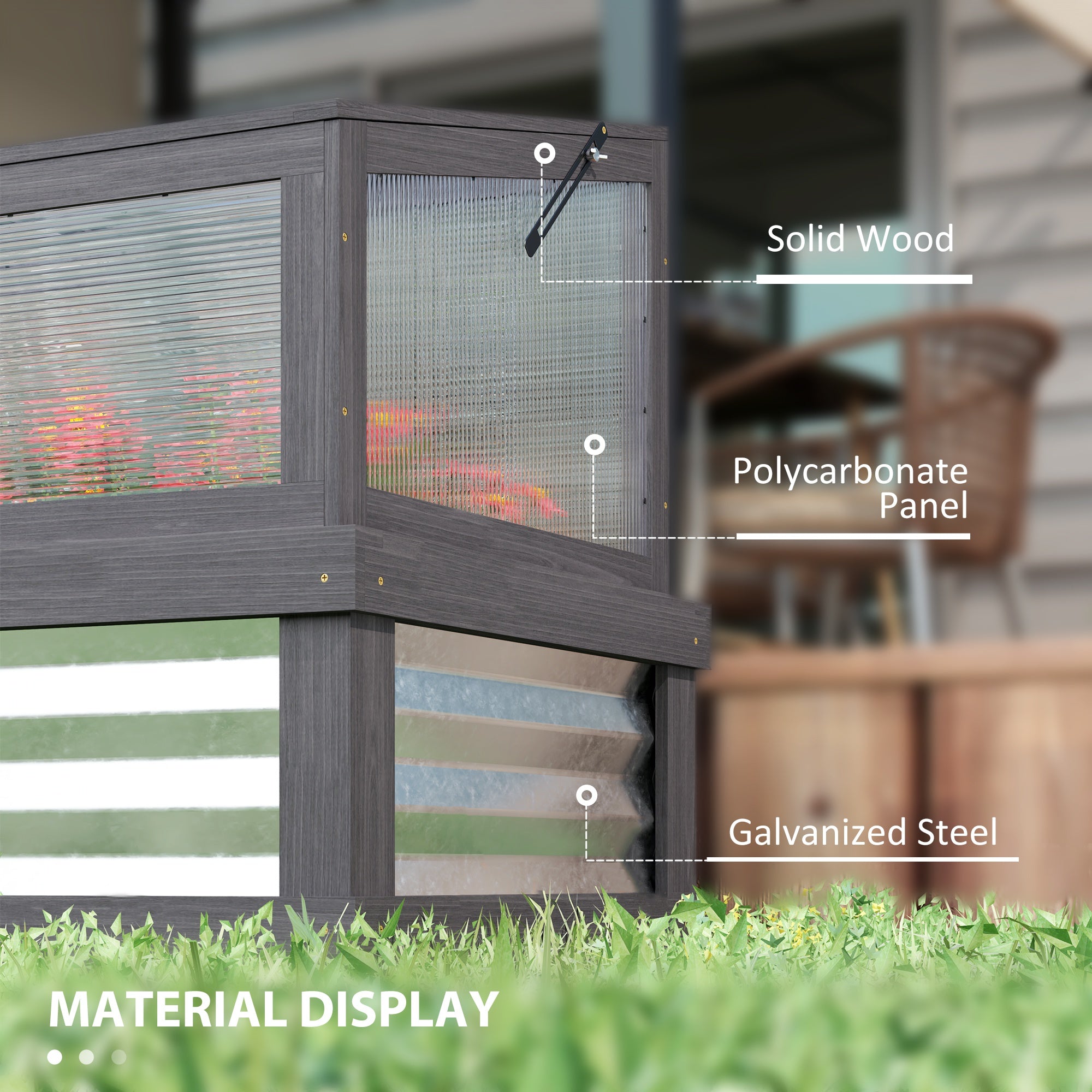 Raised Garden Flower Bed Kit with Lean-to Greenhouse, Wooden Cold Frame Planter, 41" x 22.5" x 28.25", Gray - Gray - Image 6