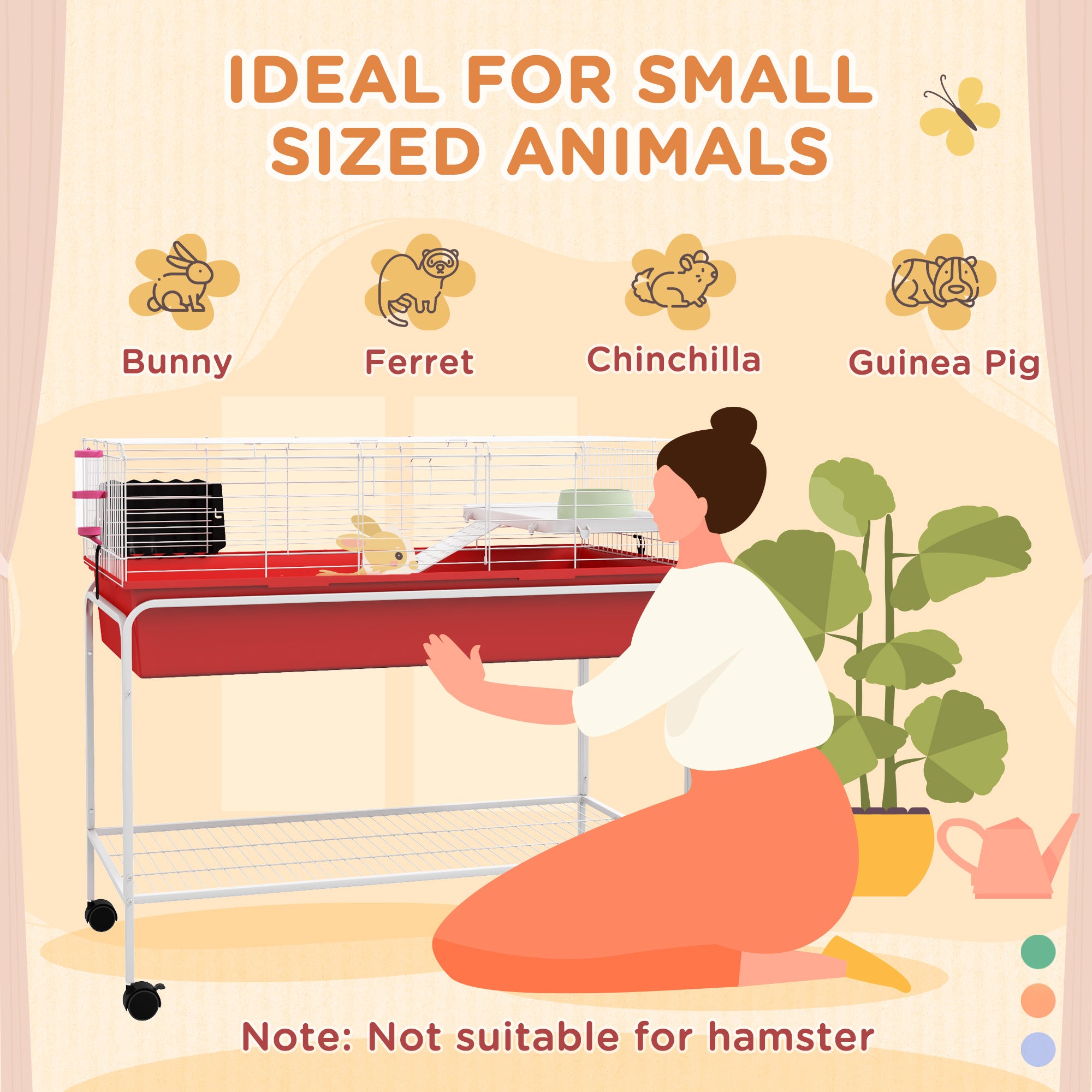 Two-Story Small Animal Cage Removable from Stand, Pet Habitat with Shelf & Wheels, 39" x 20.5" x 36.5", Red - Red - Image 5