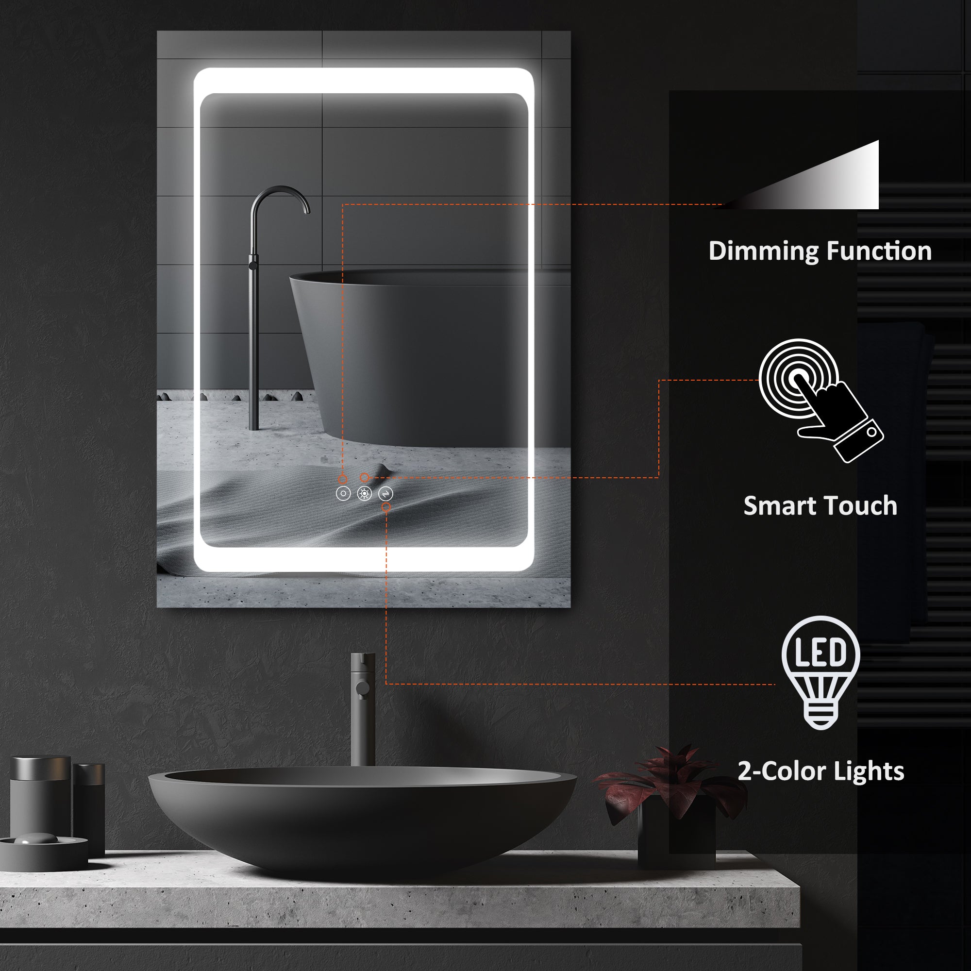 Wall-Mounted Plug-In Bathroom Organizer with 3 Storage Shelves, LED Lighted Medicine Cabinet with Mirror