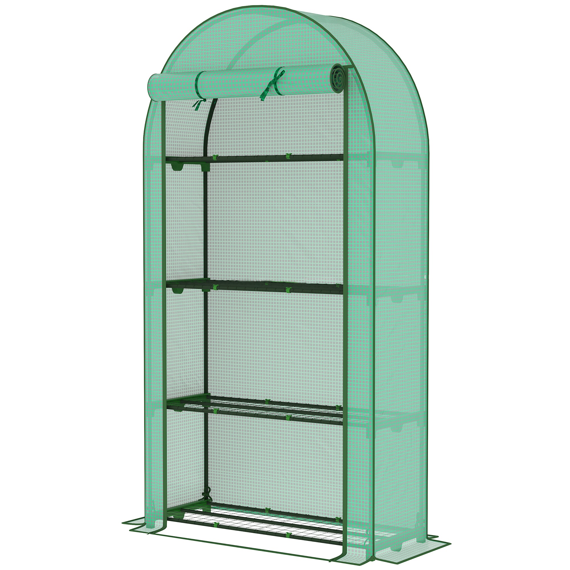 Mini Greenhouse, Portable Greenhouse with 4 Tier Shelves, Roll-Up Door, and Plastic Cover, 41.3" x 17.7" x 63", Green - Green