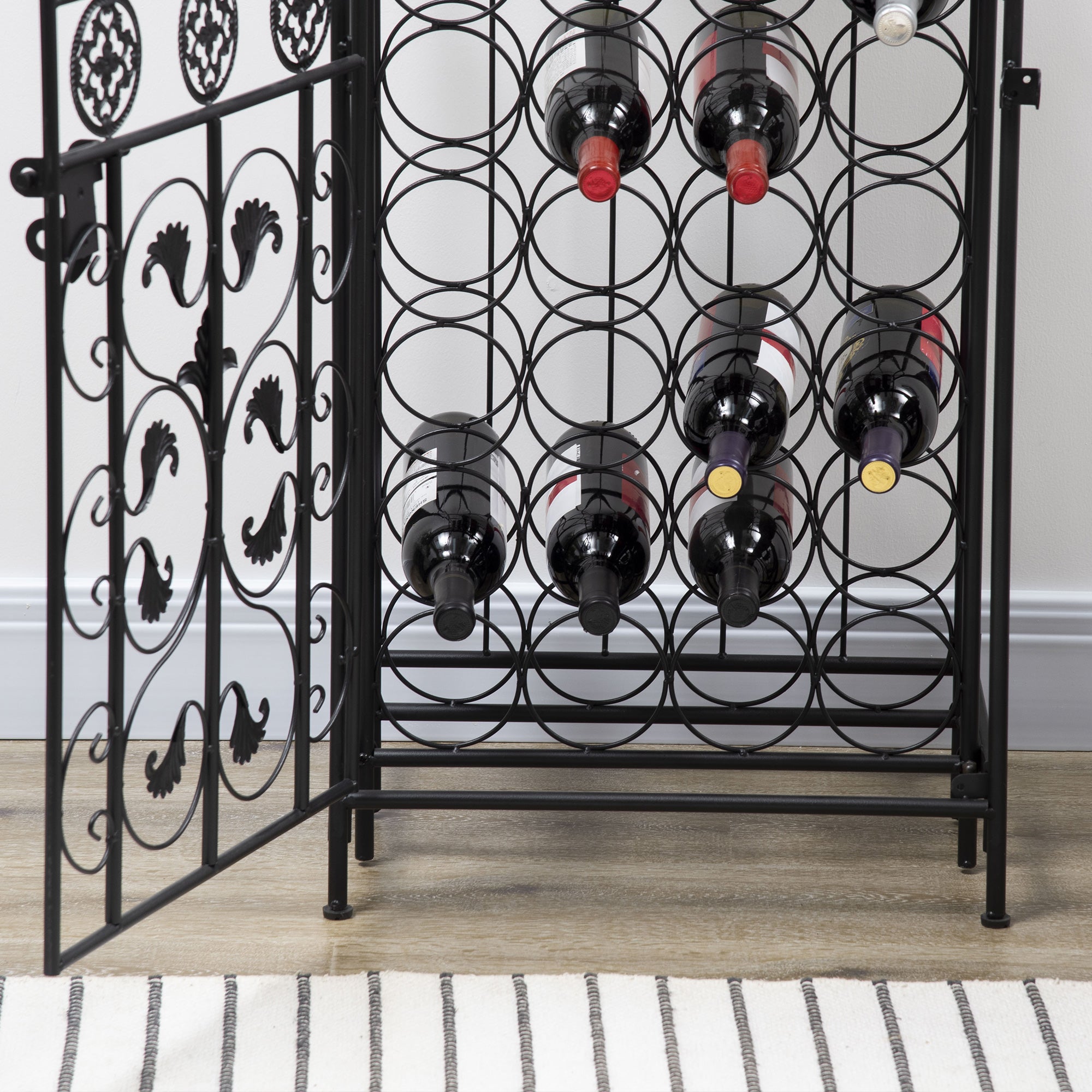 45-Bottle Modern Wine Organizer Decorative Portable Wrought Iron Wine Rack Jail