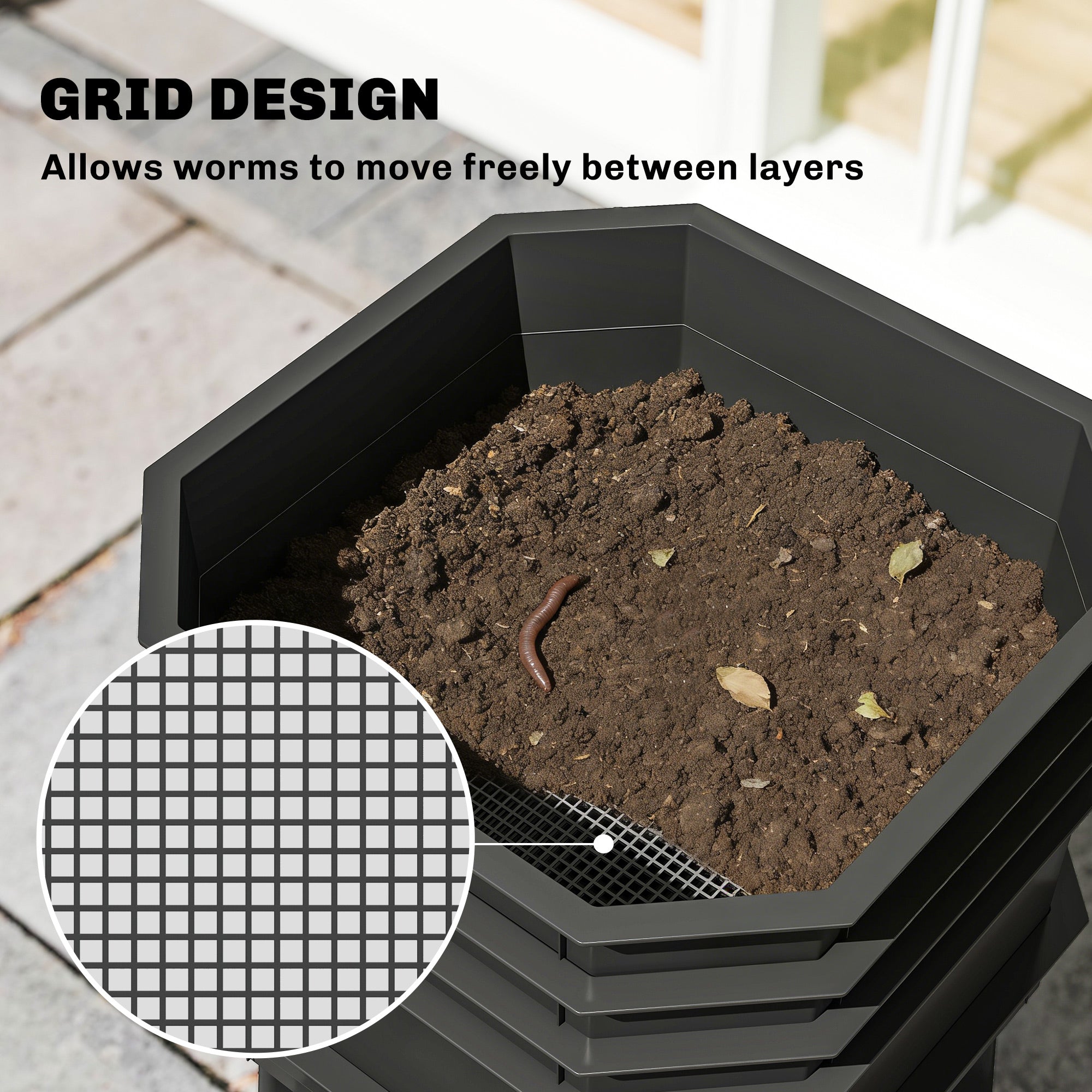 4-Tray Worm Composter Bin, 7.4 Gal Outdoor & Indoor Worm Composter for Recycling Food Waste, Dark Green - Green - Image 7