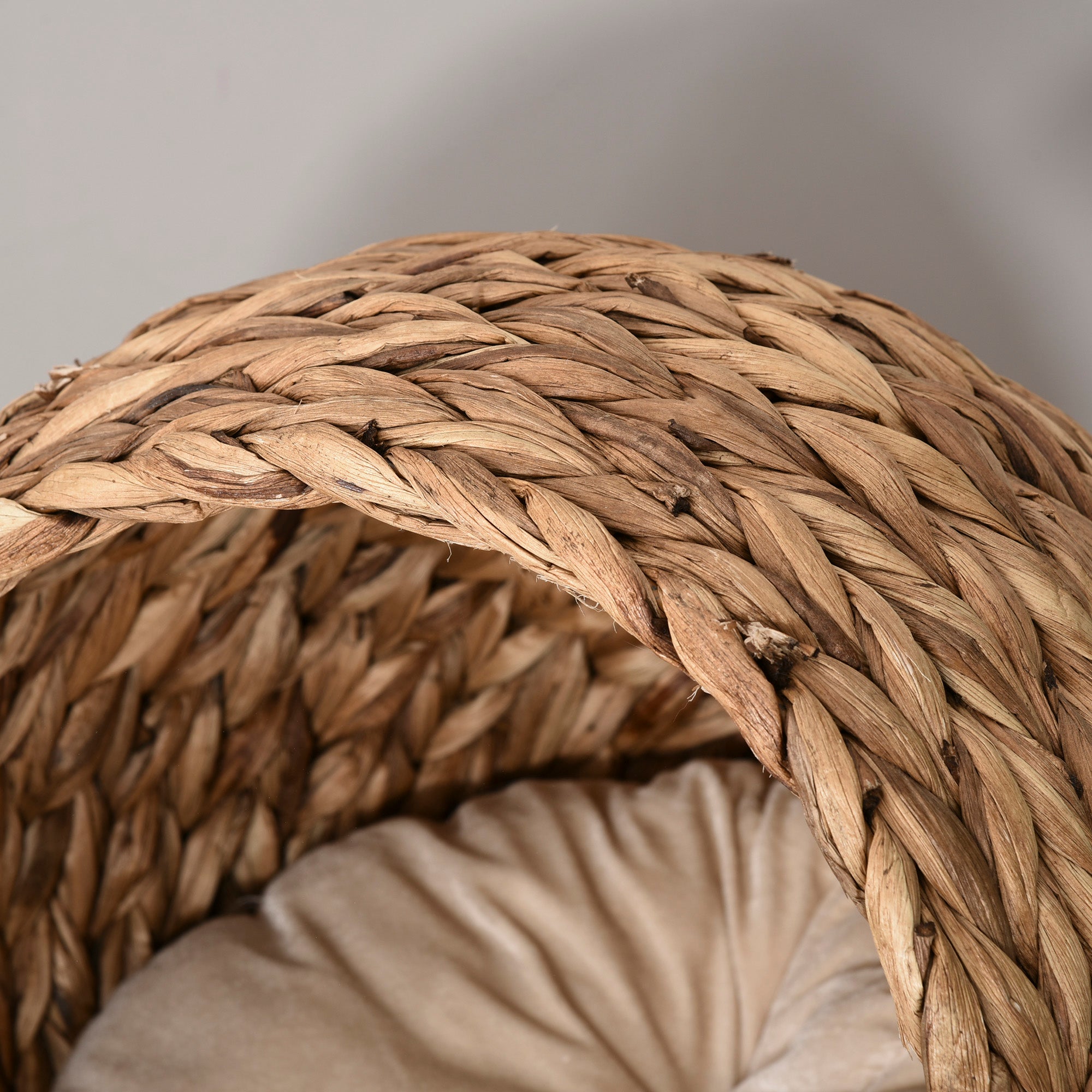 Handwoven Elevated Cat Bed with Soft Cushion & Egg Chair Shape, Basket Bed Kitty House with Stand, Raised Wicker House for Indoor Cats, 23.5" H, Light Brown - Brown - Image 8