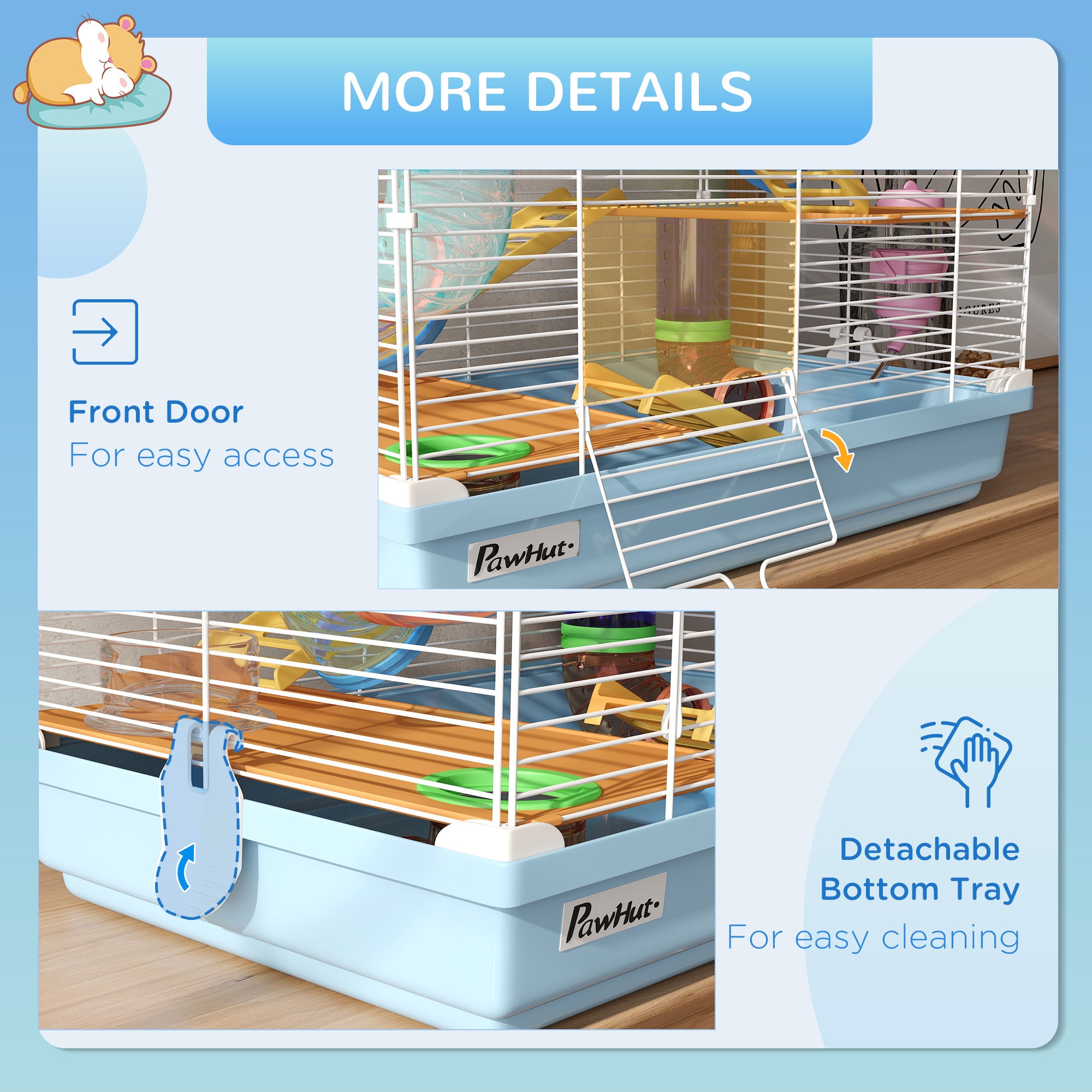 5 Tiers Hamster Cage Portable Animal Travel Carrier w/ Exercise Wheels Tube, Light Blue - Light Blue - Image 7