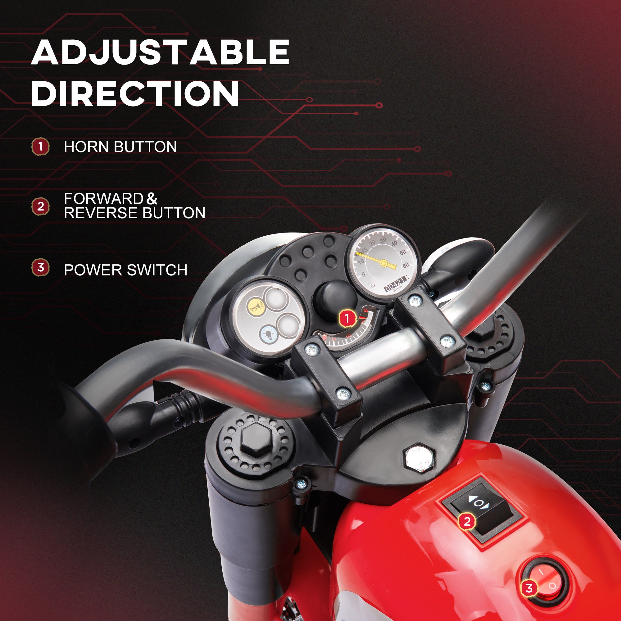 Electric Motorcycle for Kids, 6V Battery Powered Ride-On Dirt Bike 3-Wheels Motorbike with Horn Headlights Realistic Sounds Speed for 18 - 36 Months Red
