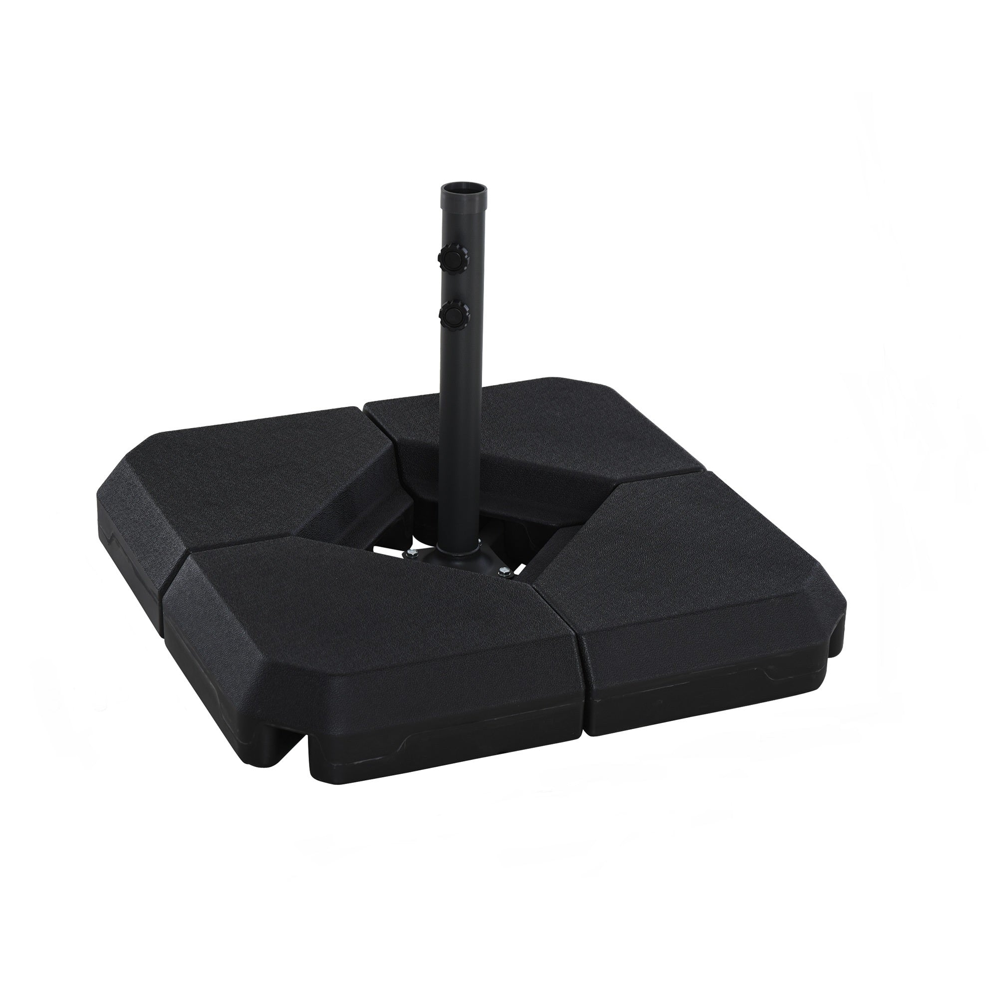 Umbrella Stand Fitting 2" Poles and Steel Base with 4 Fillable Plastic Weights, 4 Gal. Capacity Each - Black