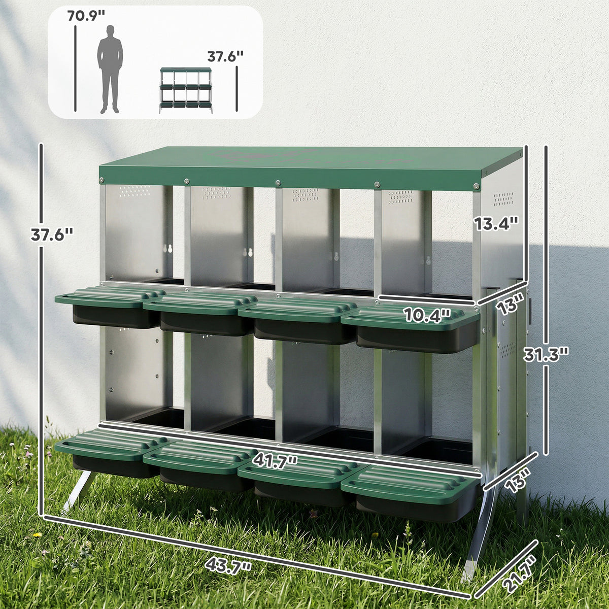 Chicken Nesting Boxes, 8 Compartment Metal Nesting Boxes for Chickens, Two-Tier Egg Laying Boxes with Vented Holes