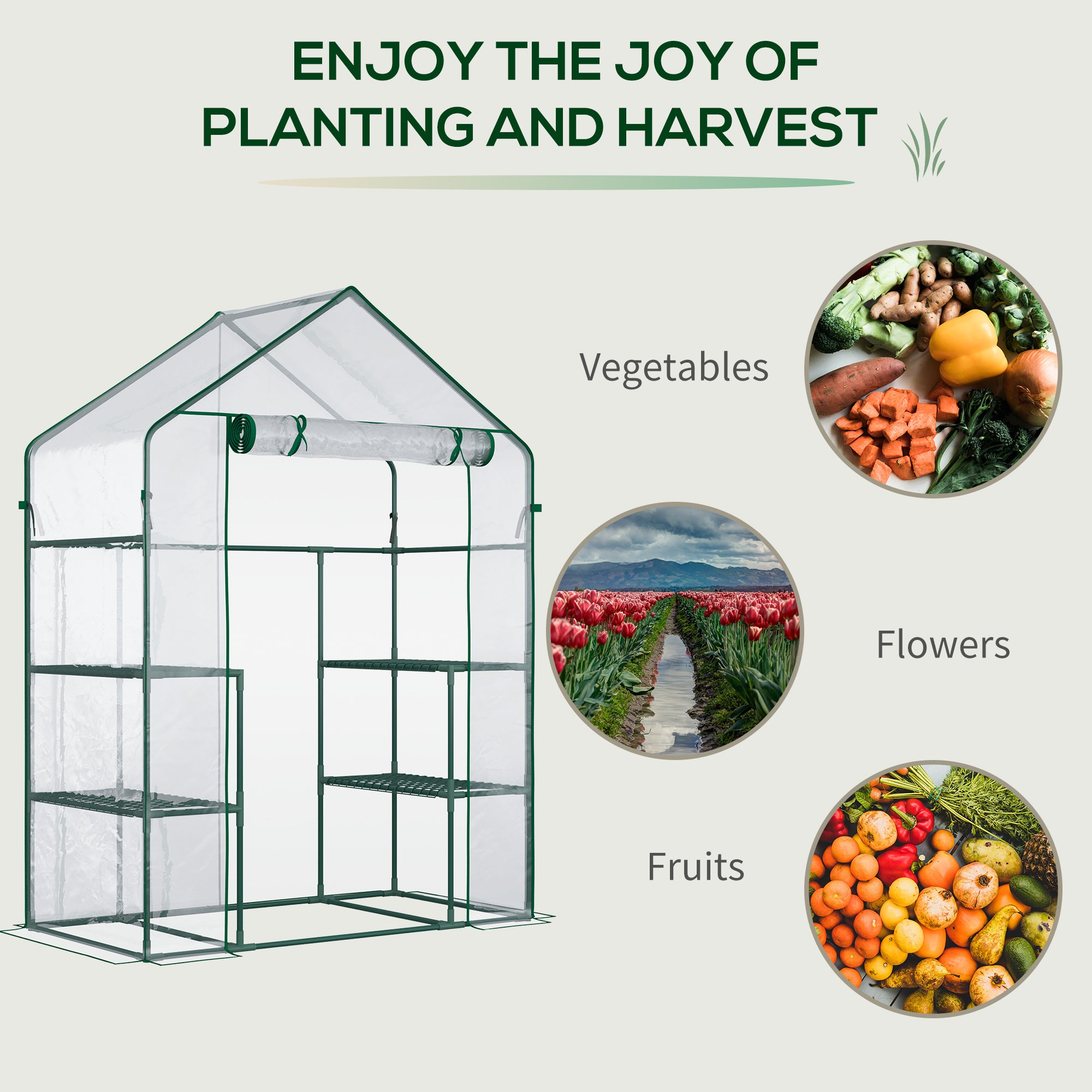 5' x 2.5' x 6.5' Mini Walk-in Greenhouse Kit, Portable Green House with 3 Tier Shelves, Roll-Up Door, and Weatherized Plastic Cover for Backyard Garden, Clear - Clear - Image 7