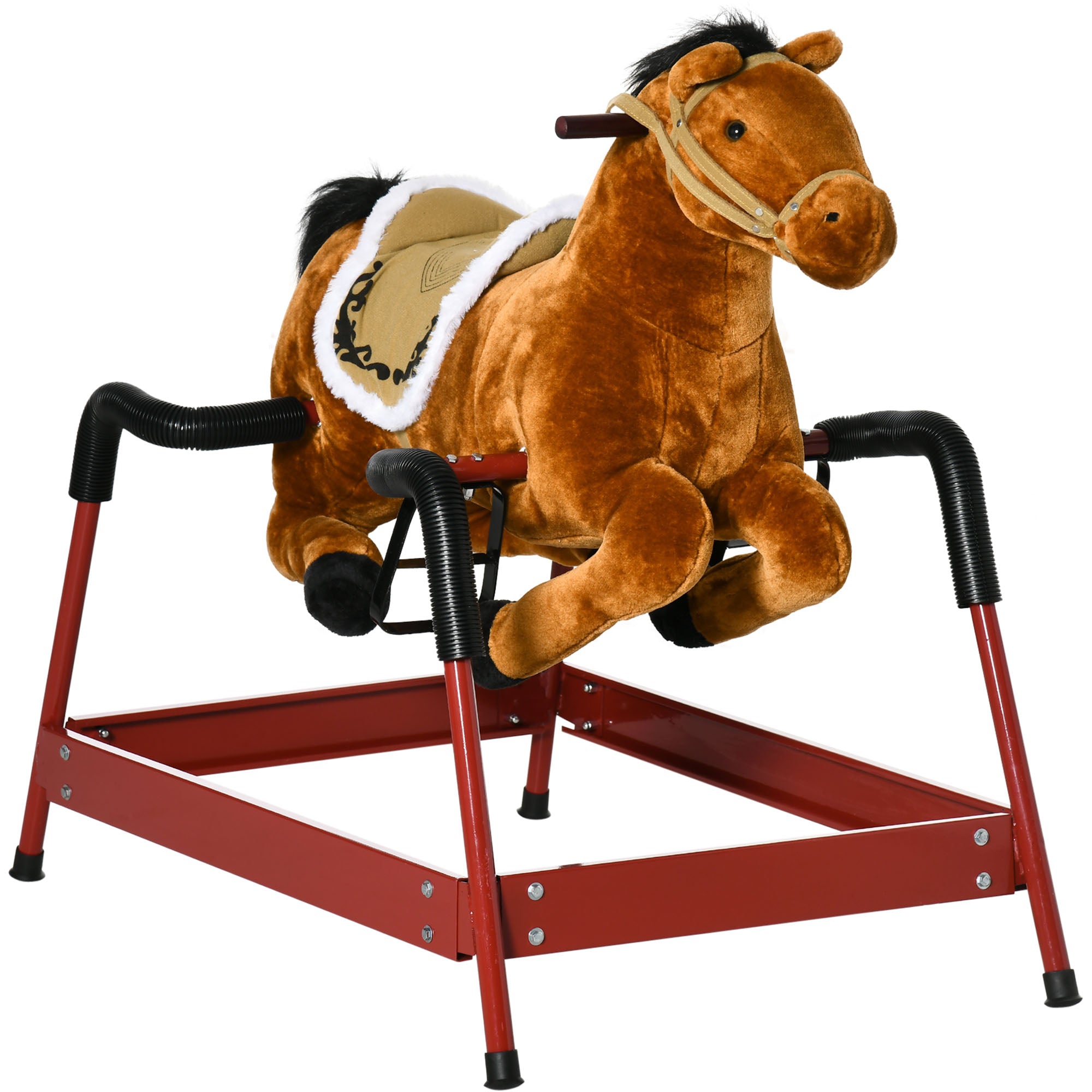 Kids Spring Rocking Horse, Ride on Horse for Girls and Boys with Animal Sounds, Plush Animal Ride-on Toy with Soft Feel, Interactive Toy for Kids, Light Brown