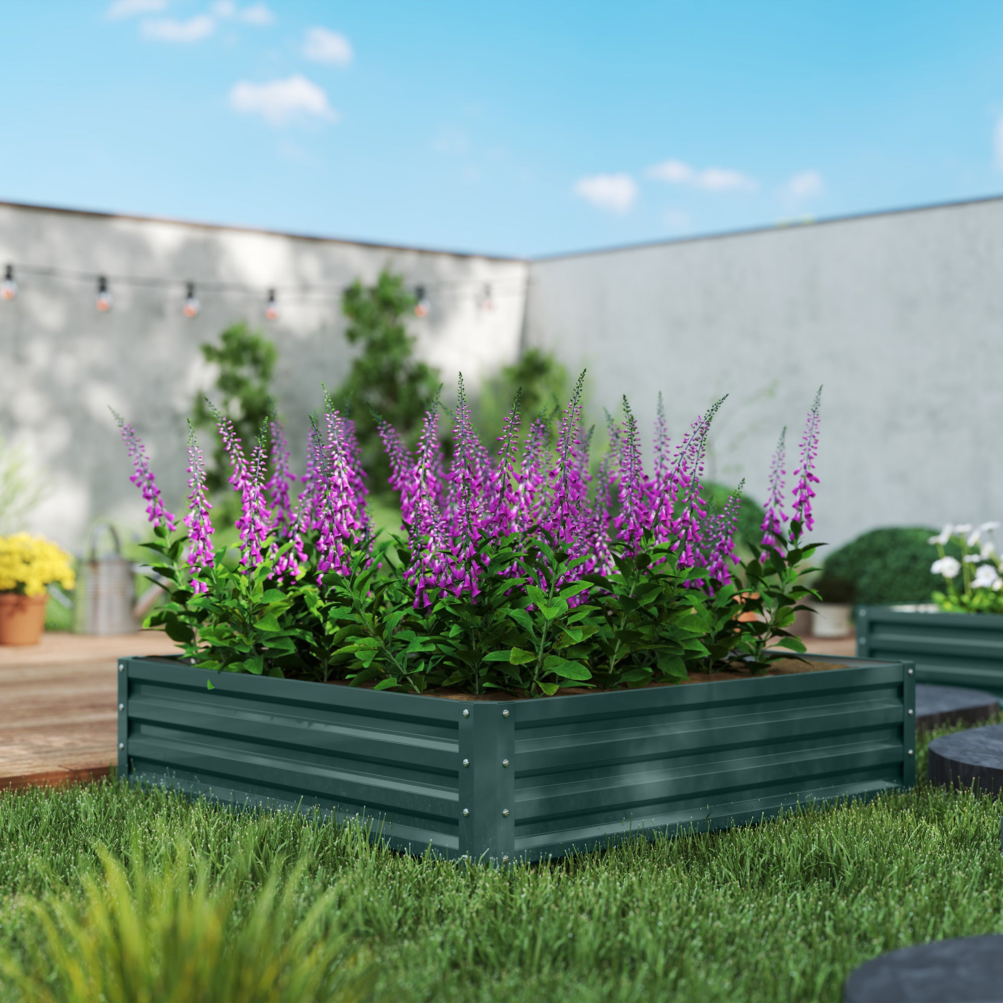 Galvanized Raised Garden Bed, 4' x 4' x 1' Metal Planter Box, for Growing Vegetables, Flowers, Herbs, Succulents, Green - Green - Image 8