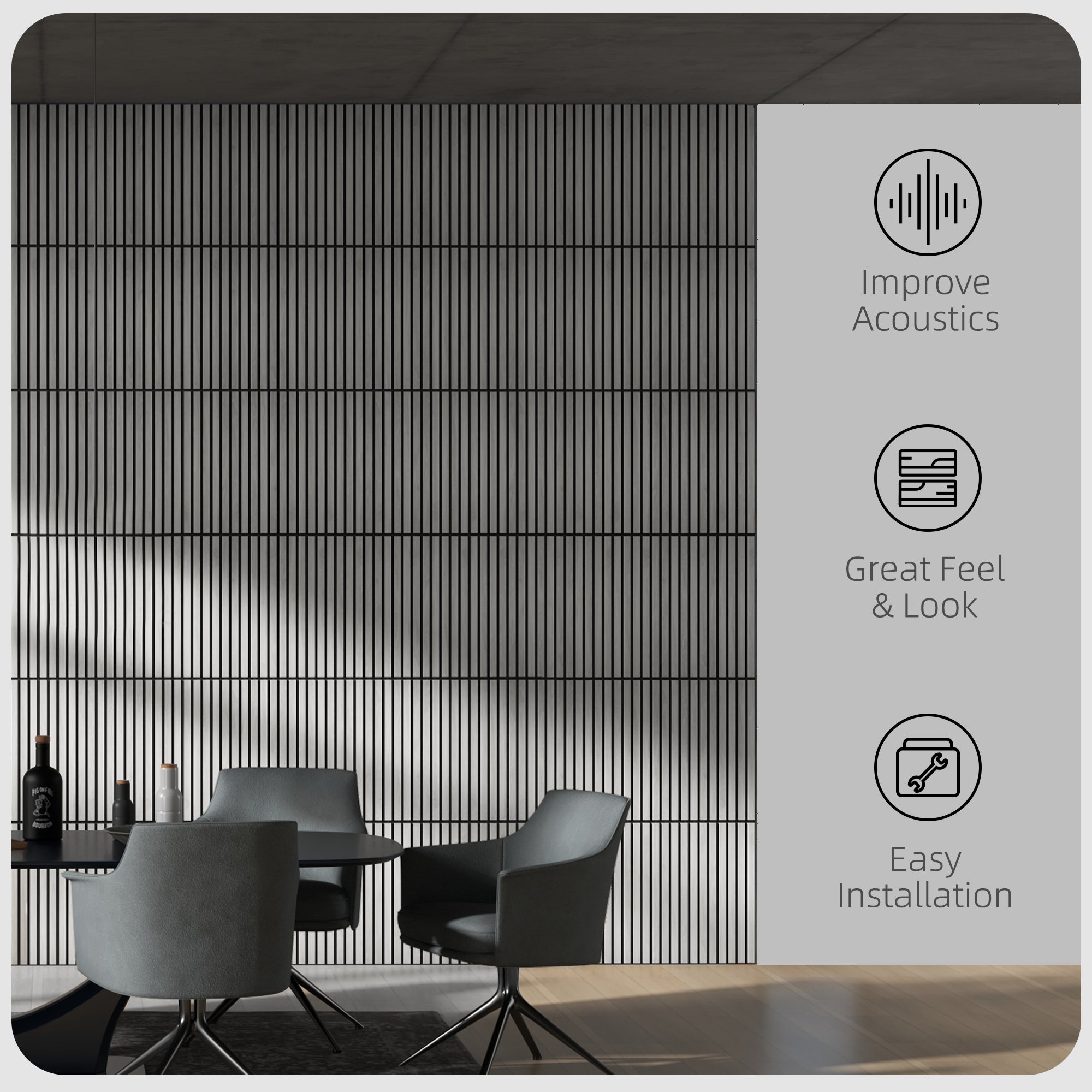 24"x24" Wood Panels for Wall, 4 Pack Acoustic Panels, Sound Absorbing Slat Wall For Interior Wall Decor, Home, Gray