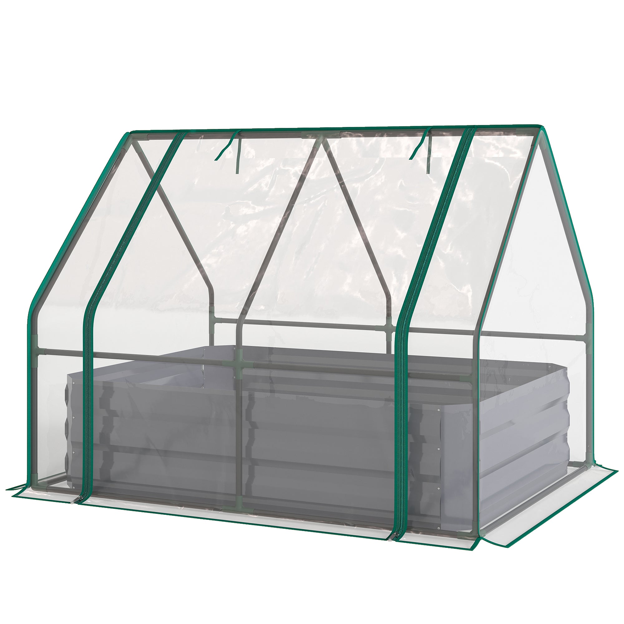 4 x 3 x 1ft Raised Garden Bed with Mini Greenhouse, Galvanized Raised Garden Bed with Cover, Clear and Dark Gray - Clear and Dark Gray