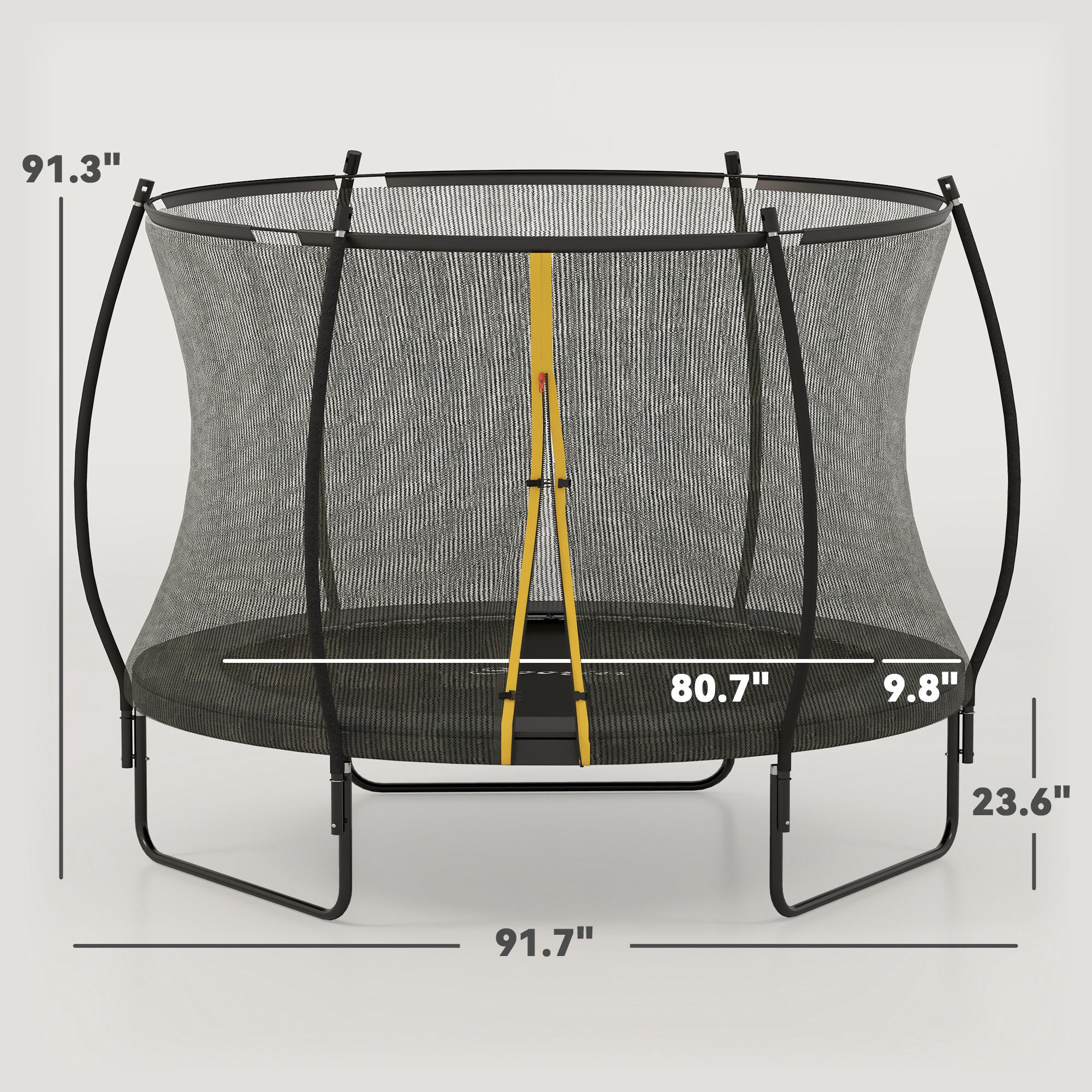 8ft Outdoor Trampoline with Net Enclosure, Curved Poles and Safety Pad, ASTM Approved, Black