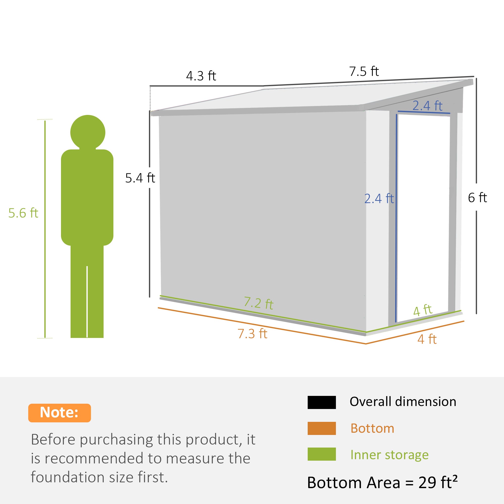 4' x 7.7' Lean to Garden Storage Shed, Outdoor Metal Tool House with Lockable Door Vents for Backyard Patio Lawn - Brown - Image 3