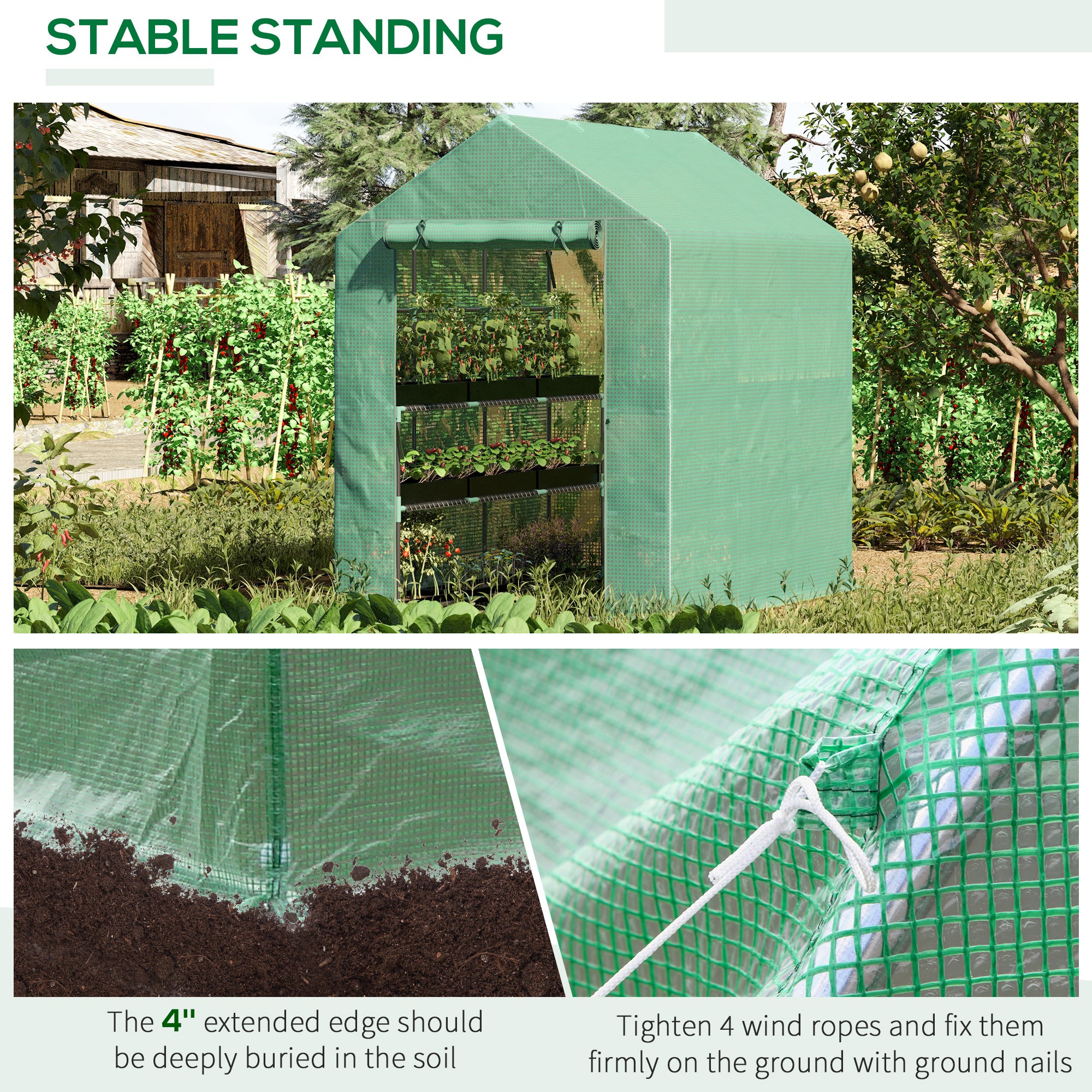 7' x 5' x 6' Walk-in Greenhouse for Outdoors with Mesh Door, 18 Shelf Hot House with Trellis, Plant Labels, UV Protective for Growing Flowers, Herbs, Vegetables, Saplings, Green - Green - Image 5