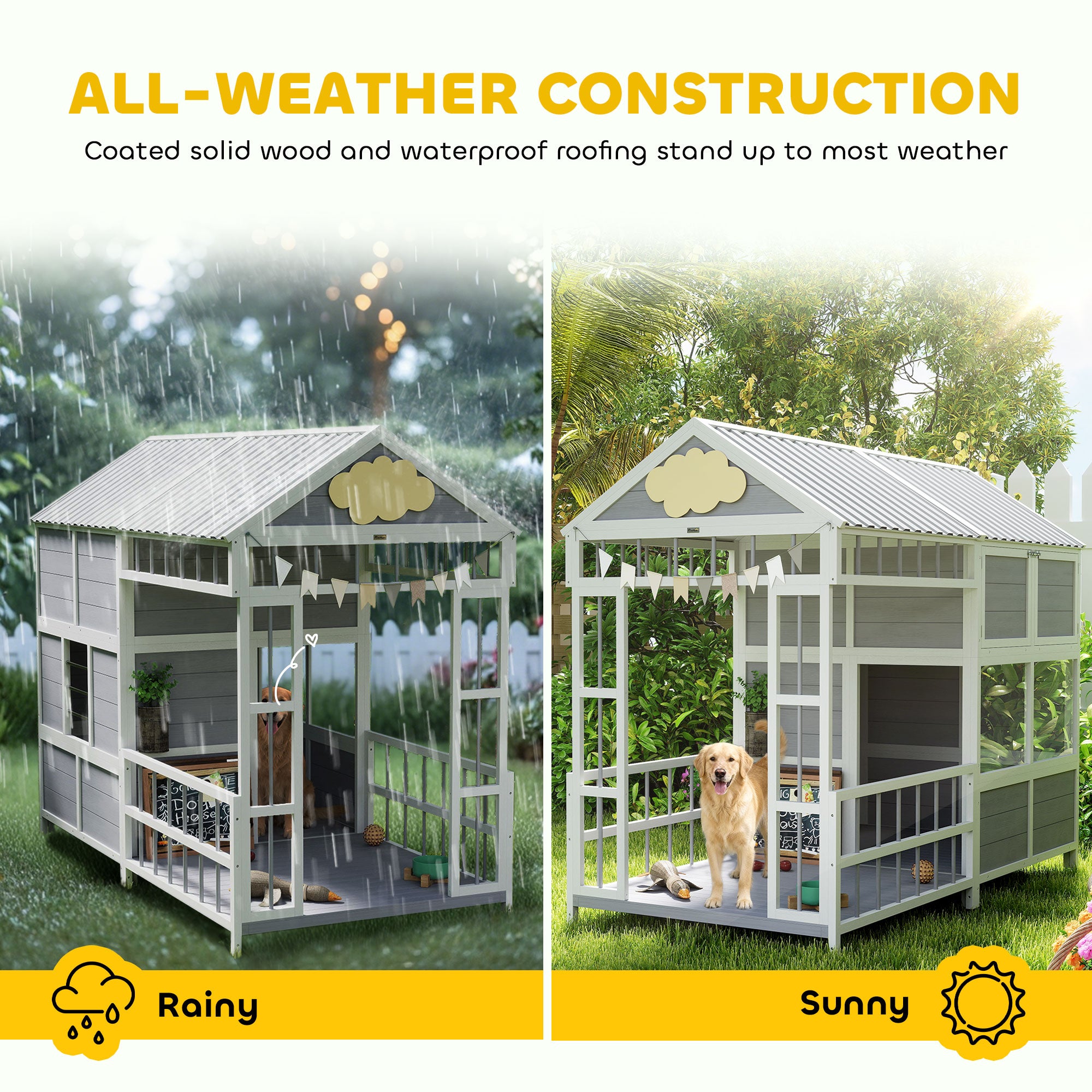 79"L Large Dog House Outdoor, Wooden Dog Kennel with Porch, Storage Cabinet,Weatherproof Roof, Windows - Gray - Image 7