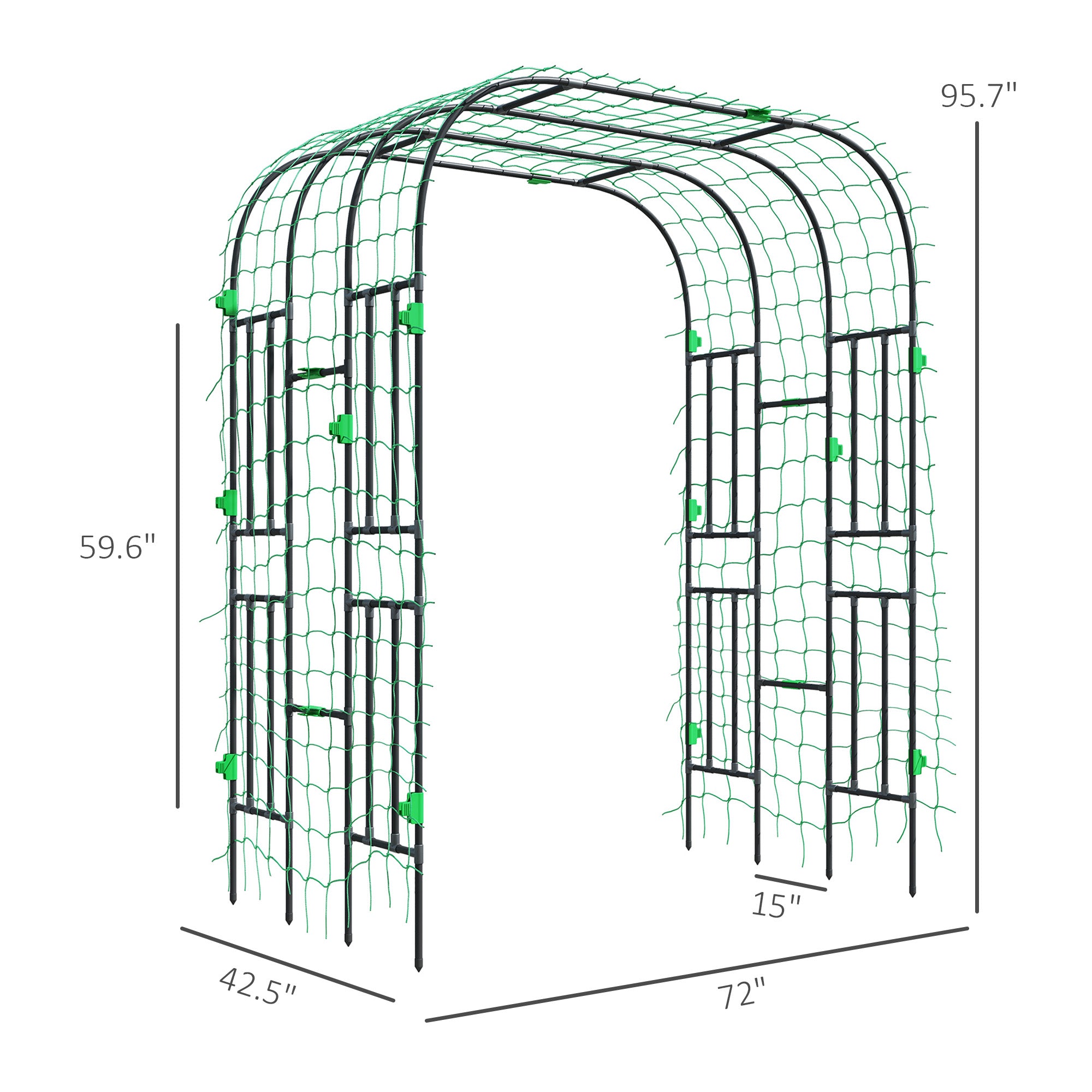 Garden Arch Trellis, 8 FT Tall Metal Plant Trellis Support with Climbing Net, Cucumber Trellis for Climbing Plants - Black - Image 3