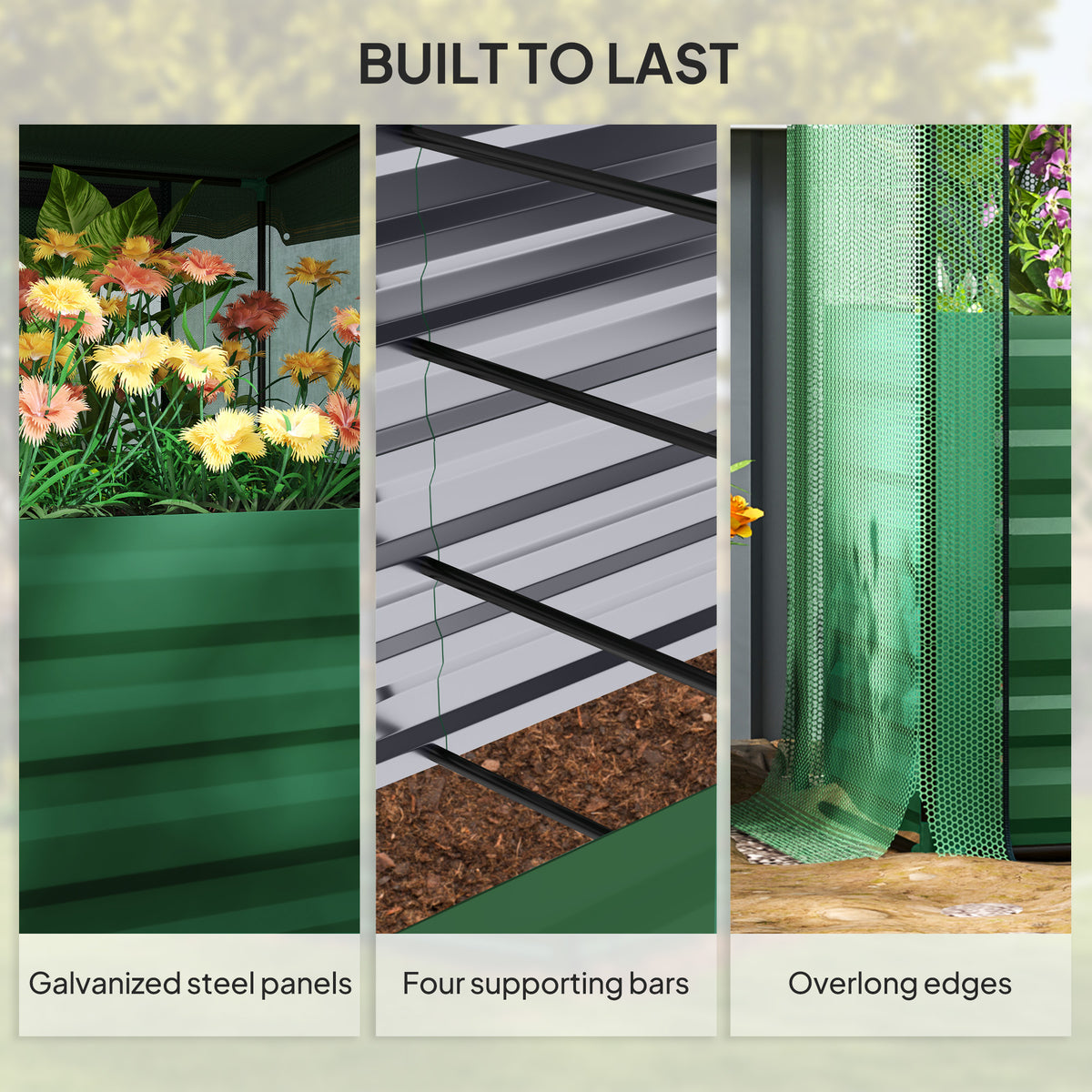 Galvanized Steel Planter Box with Crop Cage and Shade Cloth, Raised Garden Bed for Flowers, Veggies and Herbs, Green