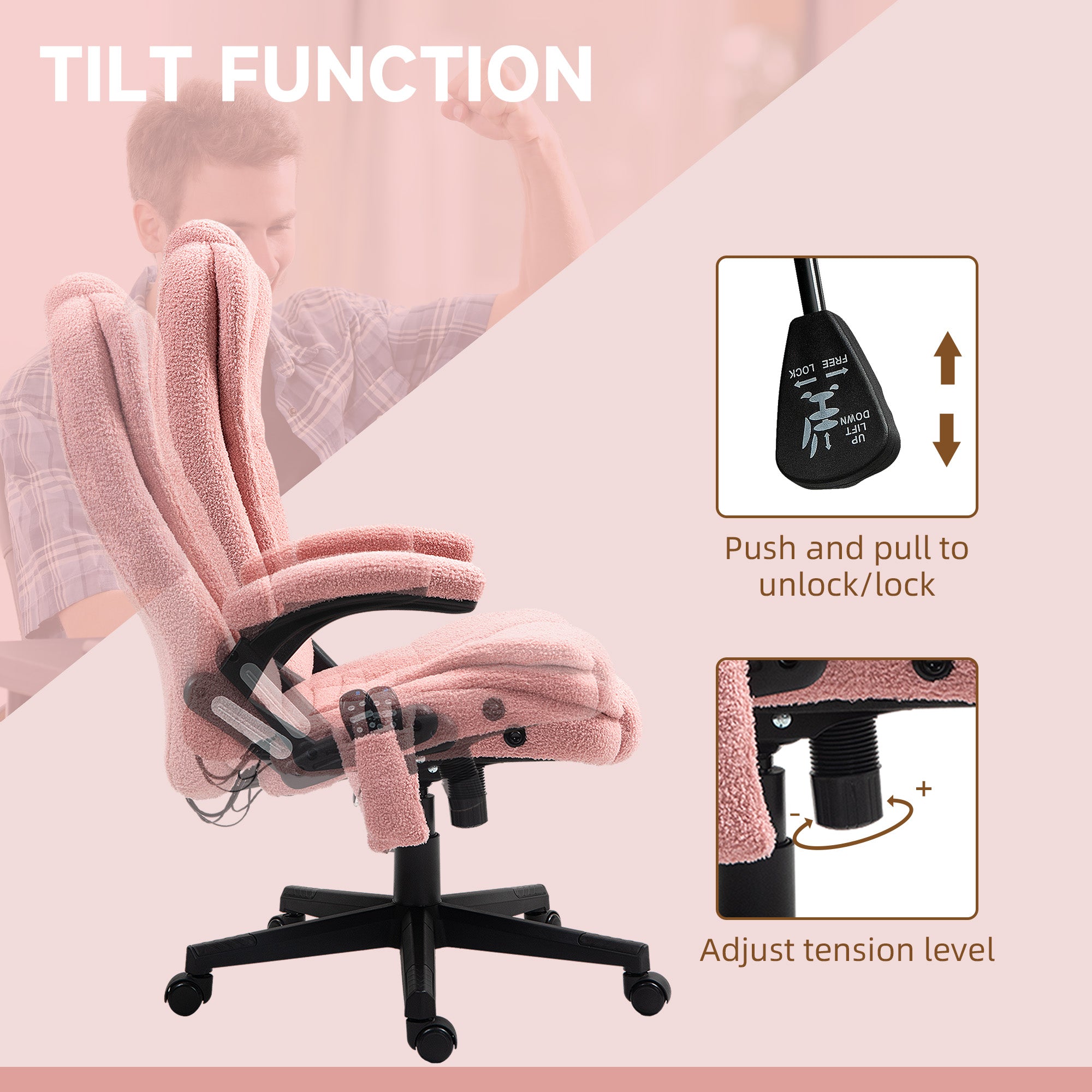 6 Point Executive Office Chair with Heat, Velvet High Back Vibrating Massage Office Chair, Pink