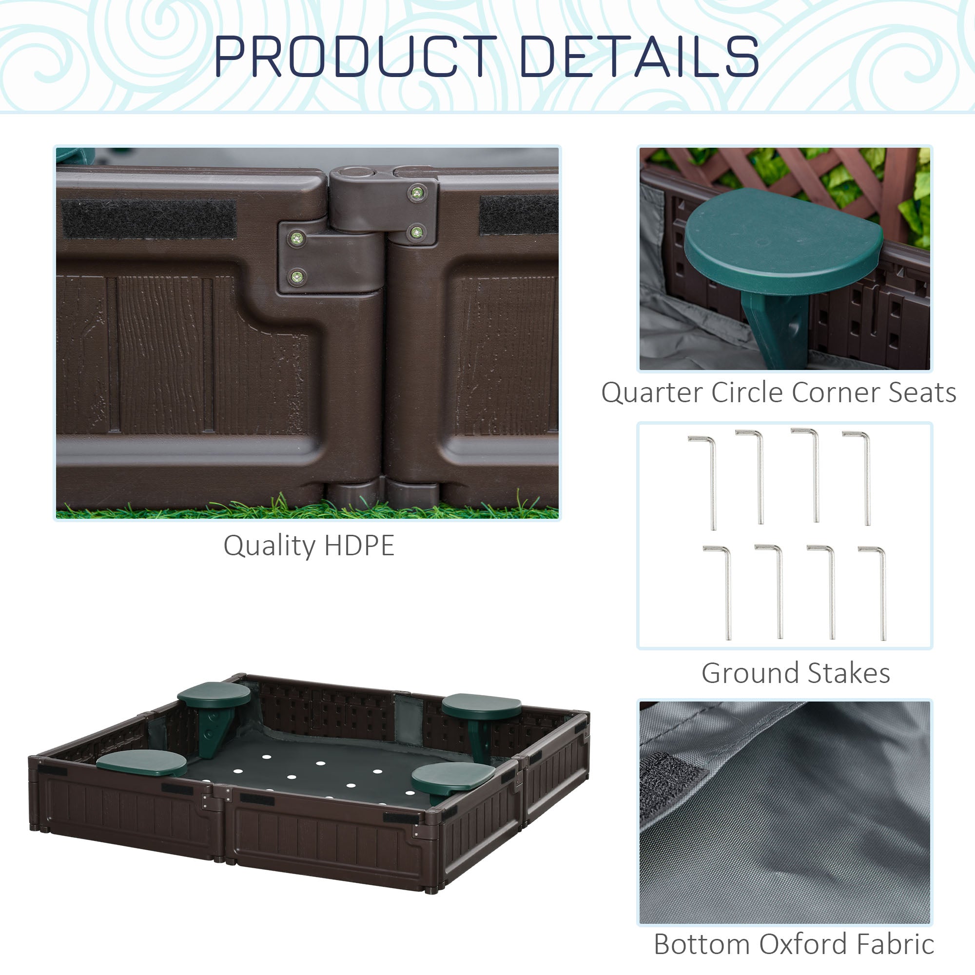 Kids Outdoor Sandbox with Cover Garden Bed, Easy Assembly for Backyard, Brown, 48.5" x 48.5" x 8.25"