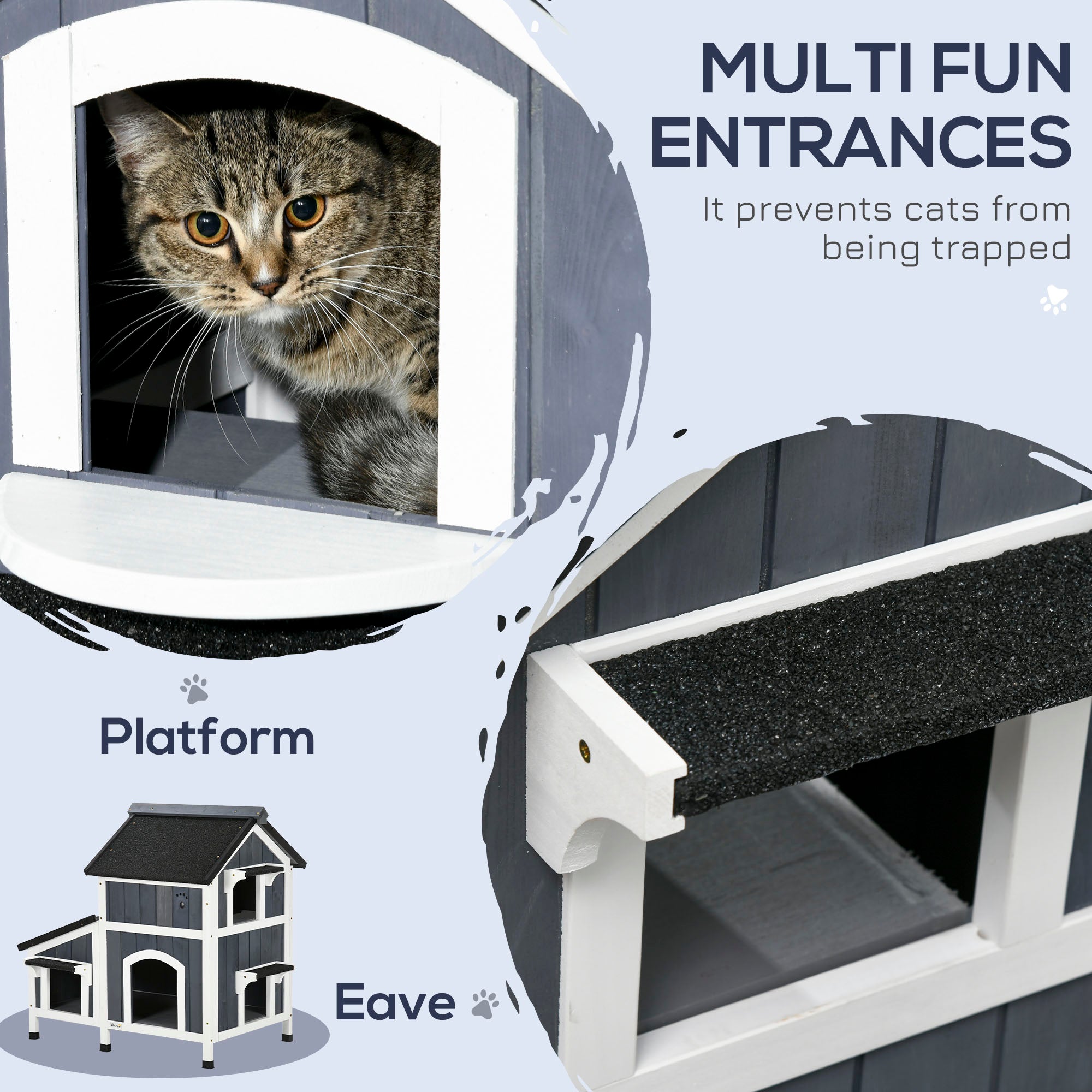 Outdoor Cat House with Weather-resistant Roof & Garden Bed, Outdoor Cat Shelter Enclosure with Multiple Entrances, Modern Cat Furniture Hideout, Cat Gifts, Gray - Gray - Image 4