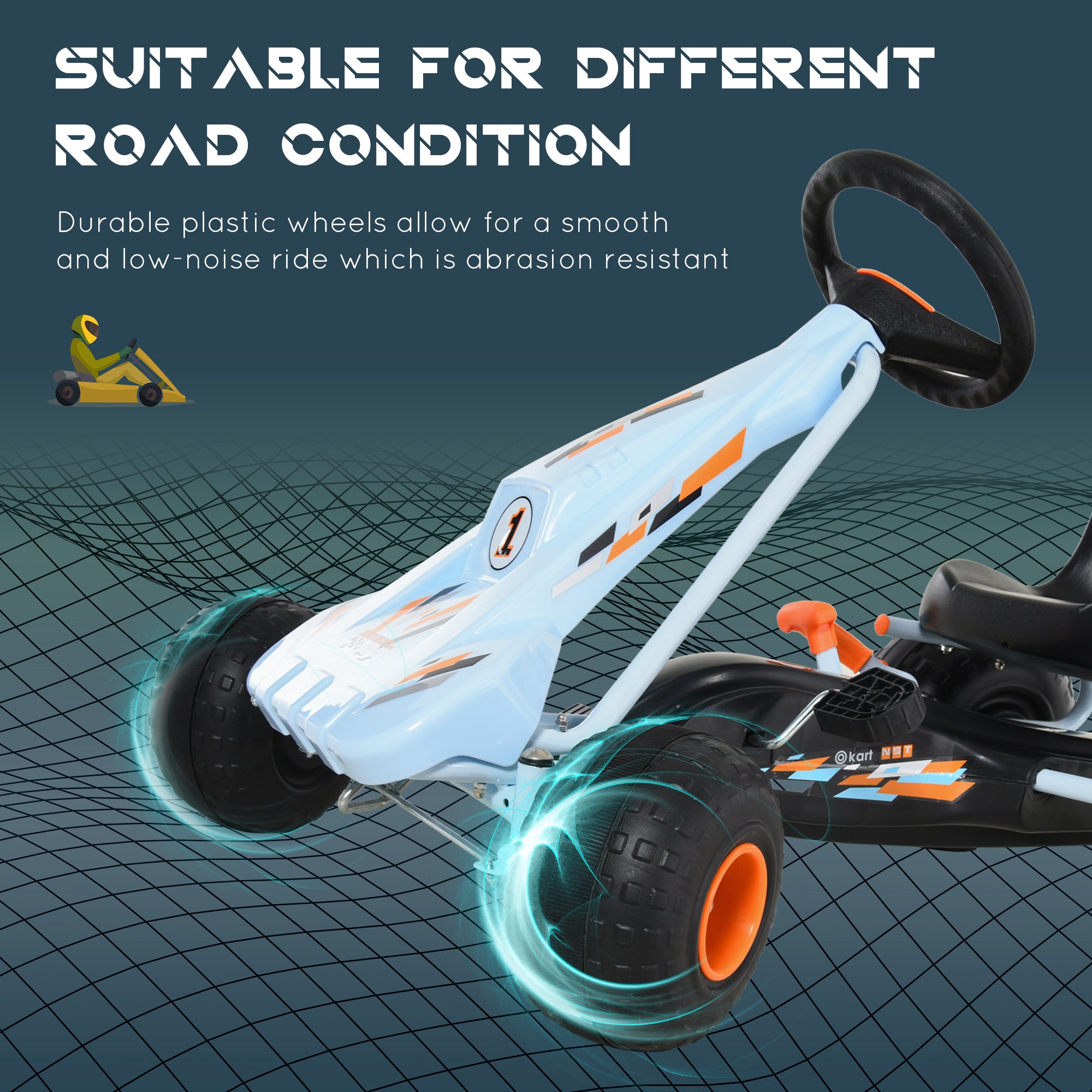 Pedal Go Kart Children Ride on Car Cute Style with Adjustable Seat, Plastic Wheels, Handbrake and Shift Lever, Light Blue