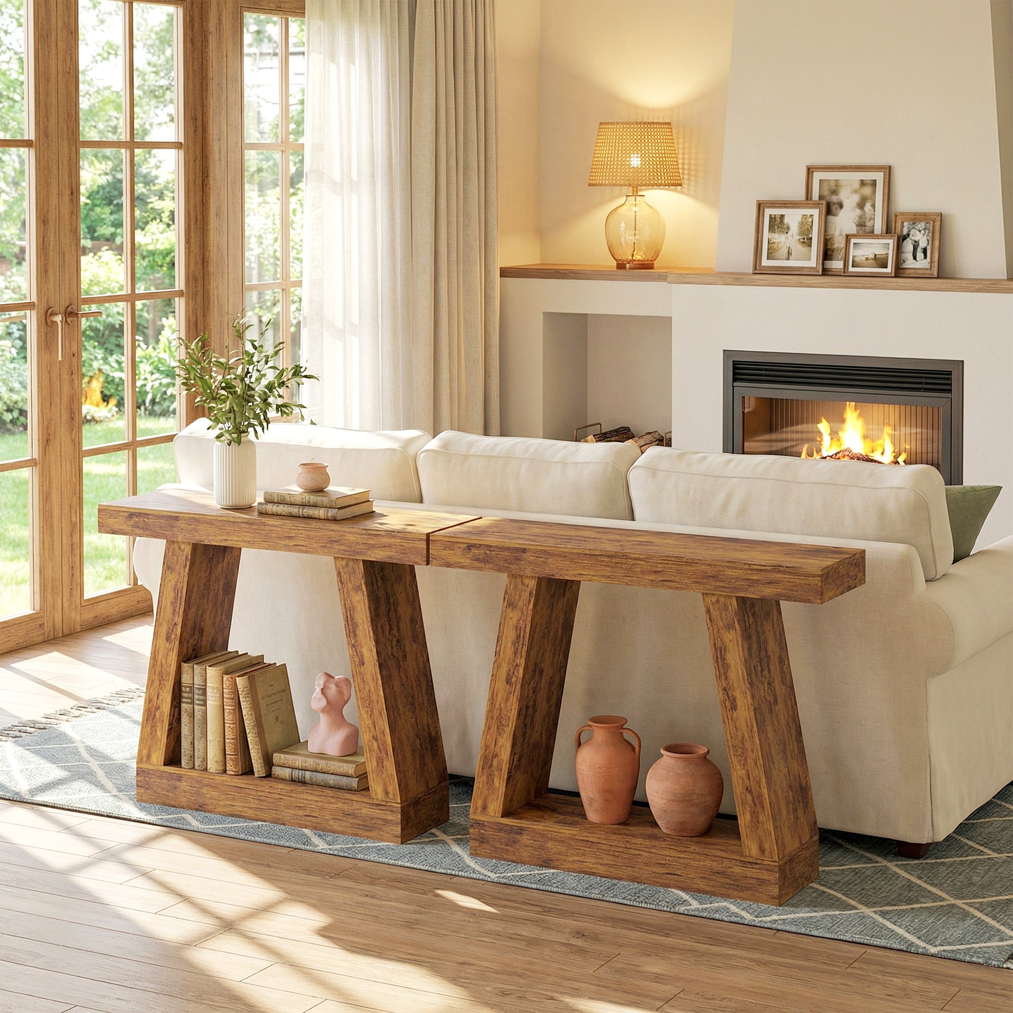 42" Farmhouse Console Table, 2-Tier Entryway Table with Storage for Hallway, Living Room, Behind Couch, Rustic Brown