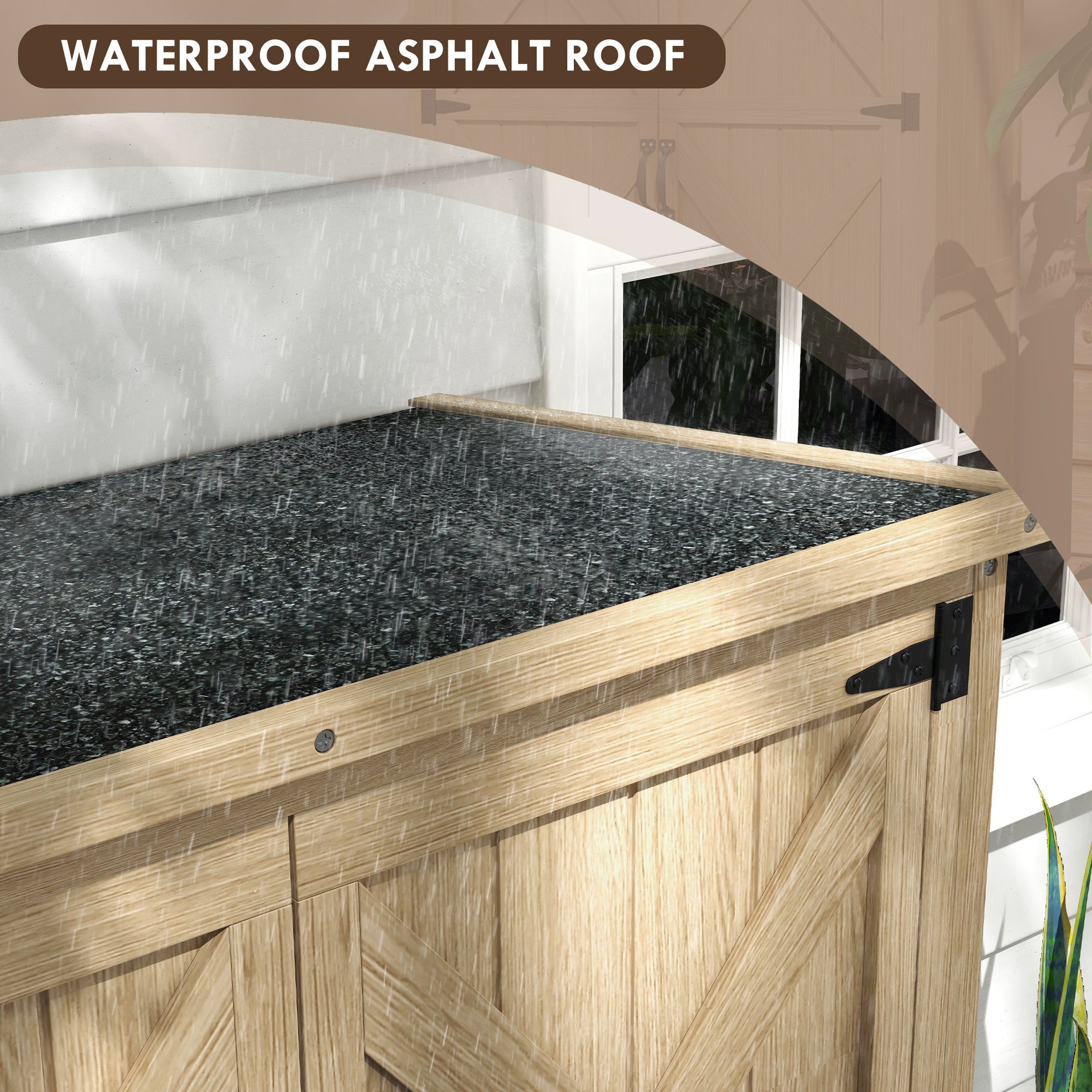 Wooden Outdoor Storage Cabinet Garden Shed with Waterproof Asphalt Roof and Lockable Doors, Natural - Natural Wood - Image 5