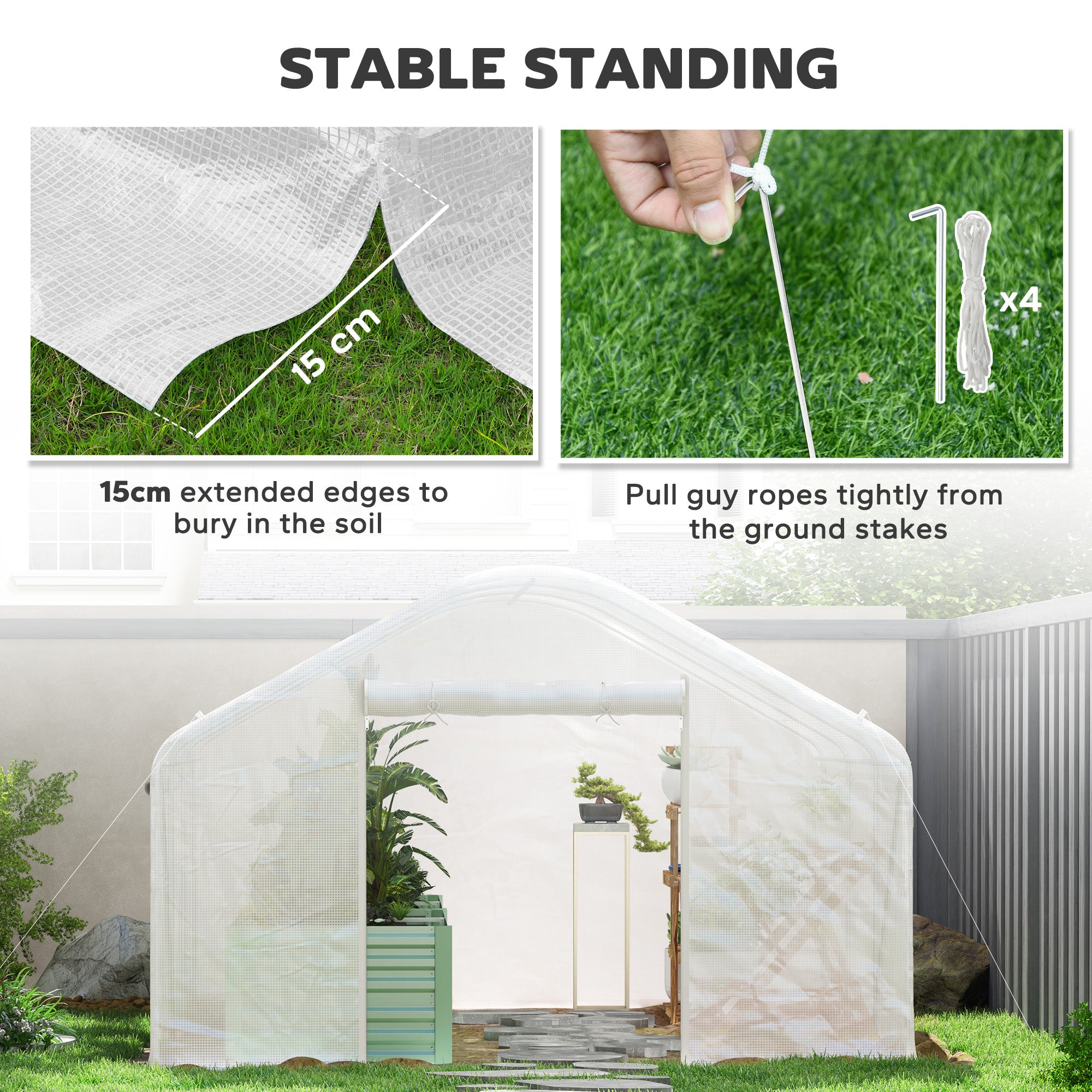 13' x 10' x 6.5' Tunnel Greenhouse Hoop House with Upgraded Galvanized Steel Frame and Large Windows, White - White - Image 7