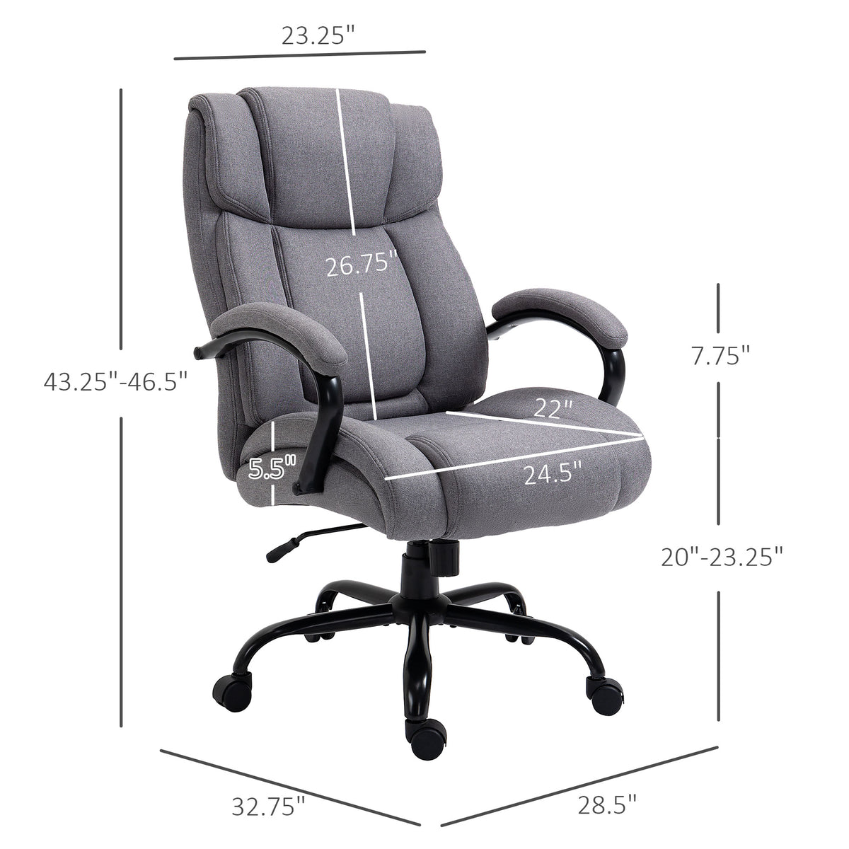 Big and Tall Executive Office Chair, Ergonomic Heavy-Duty High Back Computer Desk Chair 484lbs with Wide Seat, Linen Fabric, Adjustable Height, Swivel Wheels, Light Gray