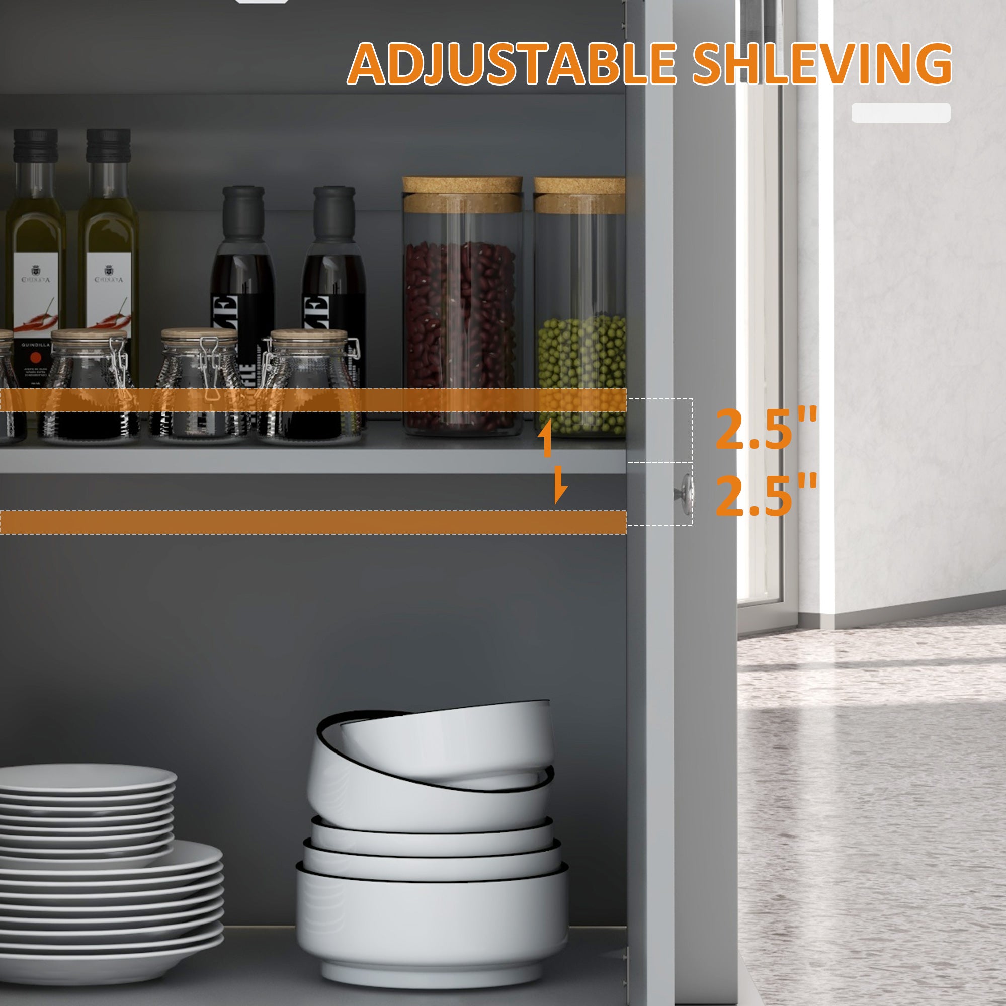 Rolling Kitchen Island Cart, Portable Serving Trolley Table with Drawer, Adjustable Shelf and 2 Towel Racks, Grey