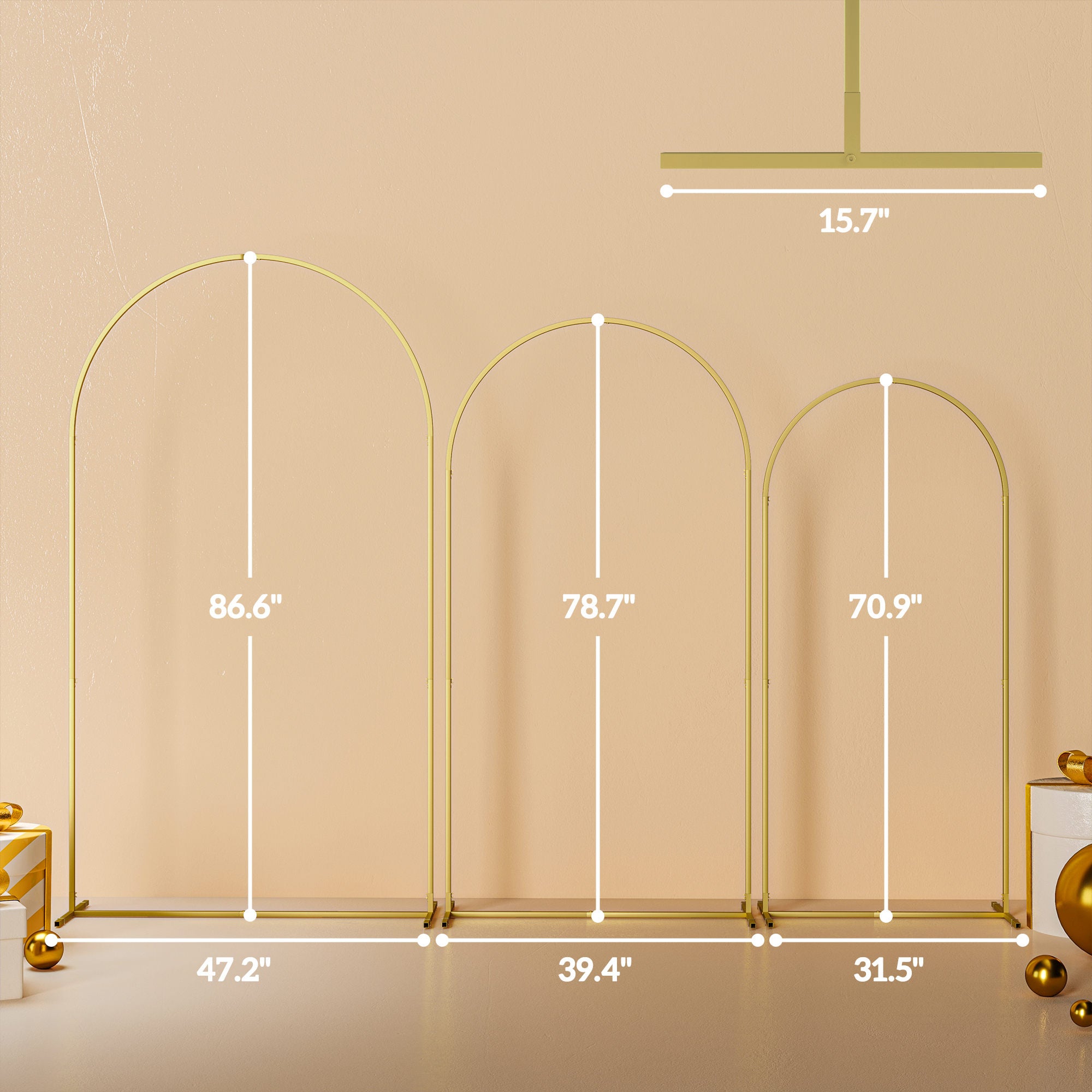 Metal Arch Backdrop Stand Set of 3, 7/6.5/6 ft Wedding Arch Frame, Balloon Backdrop Arch Stand Set for Birthday Party, Bridal Shower, Graduation, Ceremony, Banquet Decorations, Gold - Gold - Image 3