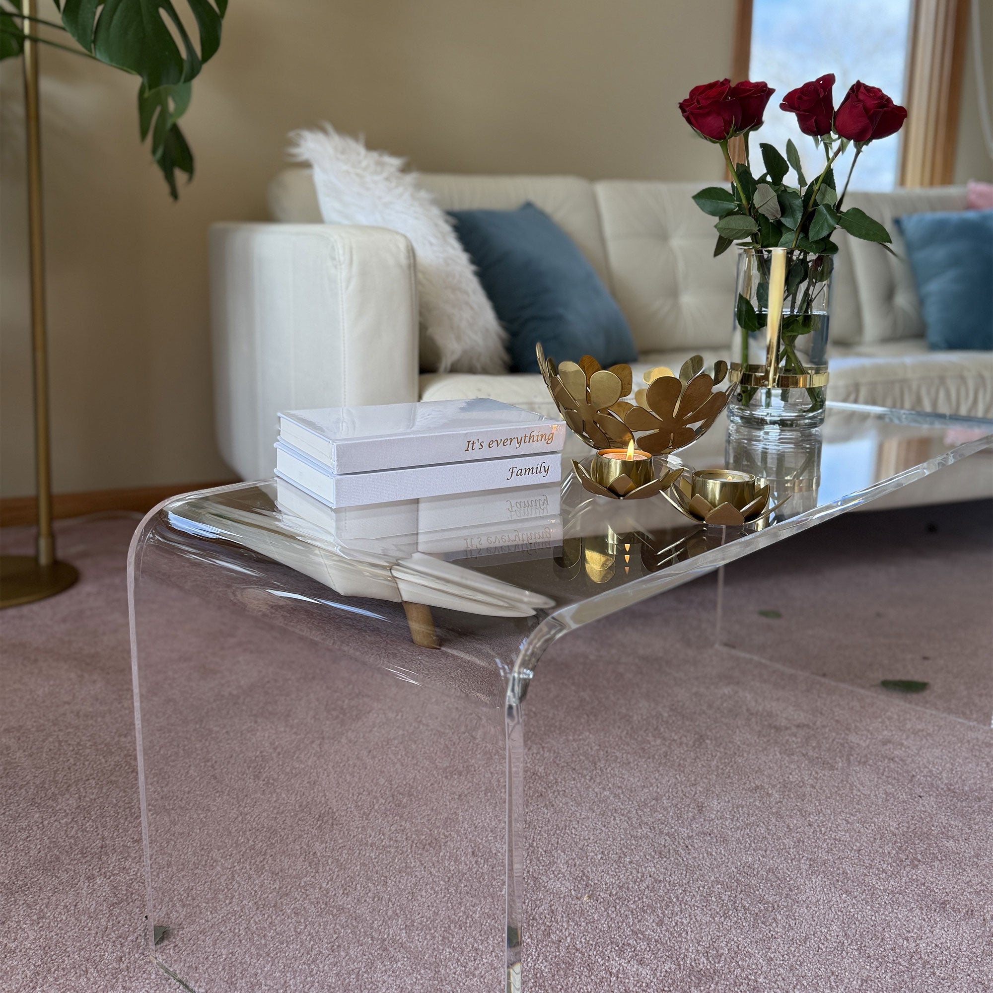 Acrylic Coffee Table 39" Long Rectangle Tea Table for Living Room Clear