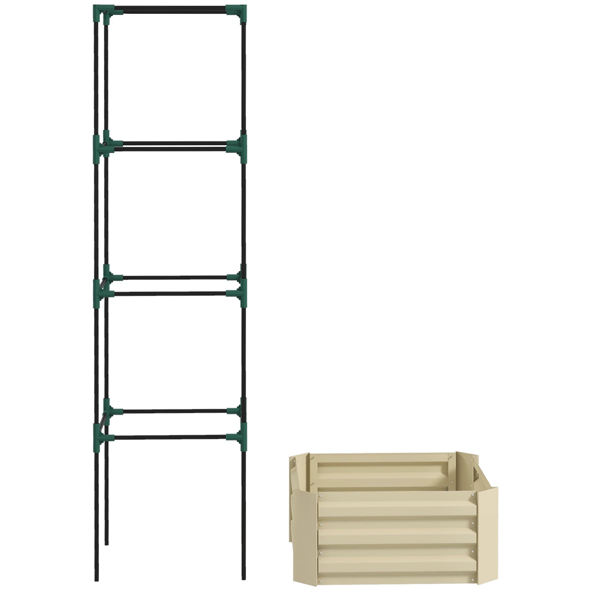 Galvanized Planter Box, 24" x 24" x 73.5" Raised Garden Bed with Tomato Cage for Climbing Vines, Cream - Cream White