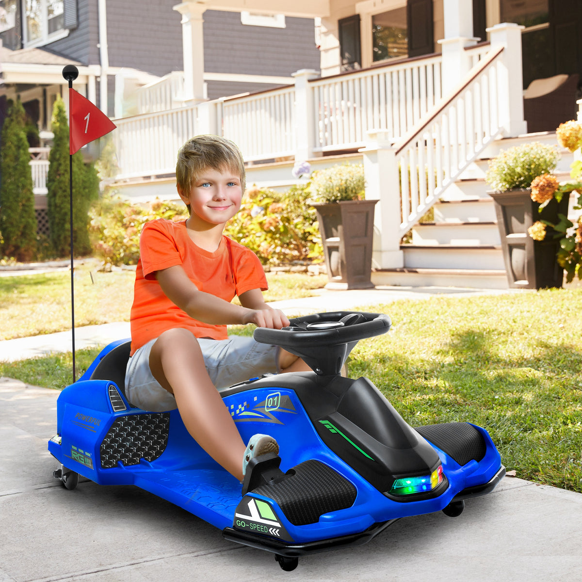 12V Electric Drifting Go Kart w/ Slow Start, Music, Lights, Blue