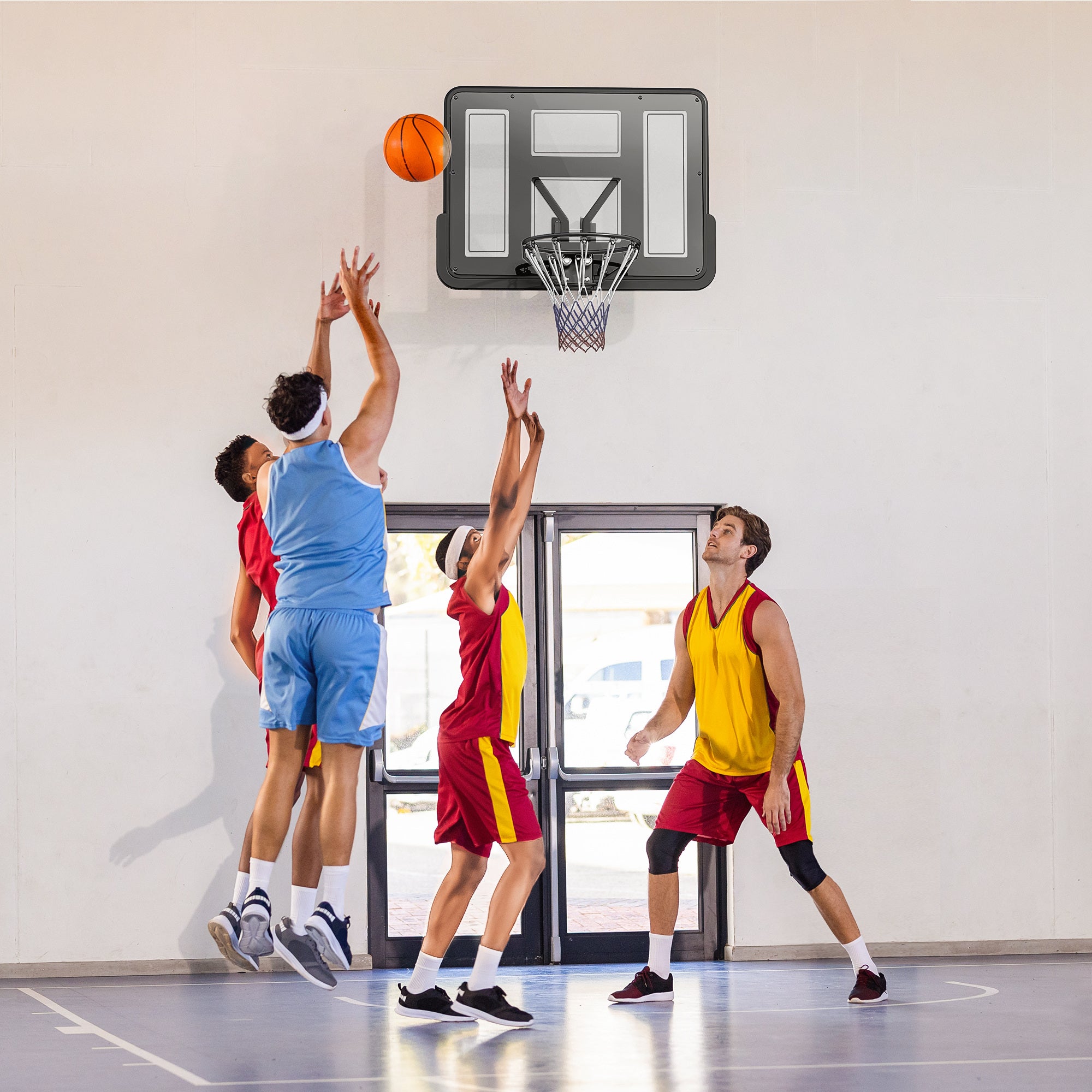 Wall Mounted Basketball Hoop, Basketball Goal Combo Kit with 43" Reinforced Shatter Resistant Backboard and All Weather Net for Indoor or Outdoor Use