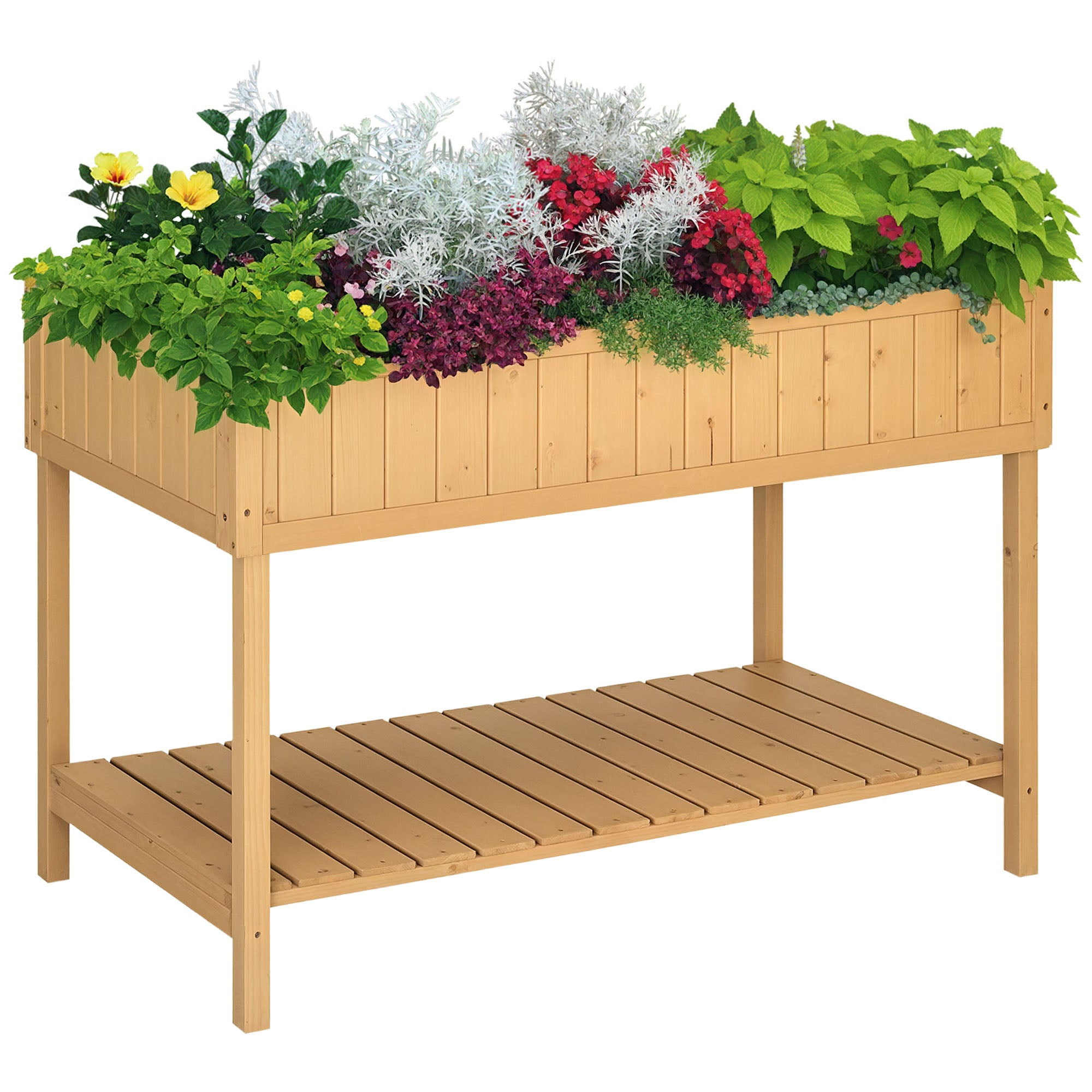 43x18x30in Raised Garden Bed with 8 Pockets and Shelf, Wooden Elevated Planter Box with Legs to Grow Herbs, Vegetables, and Flowers, Natural - Natural Wood