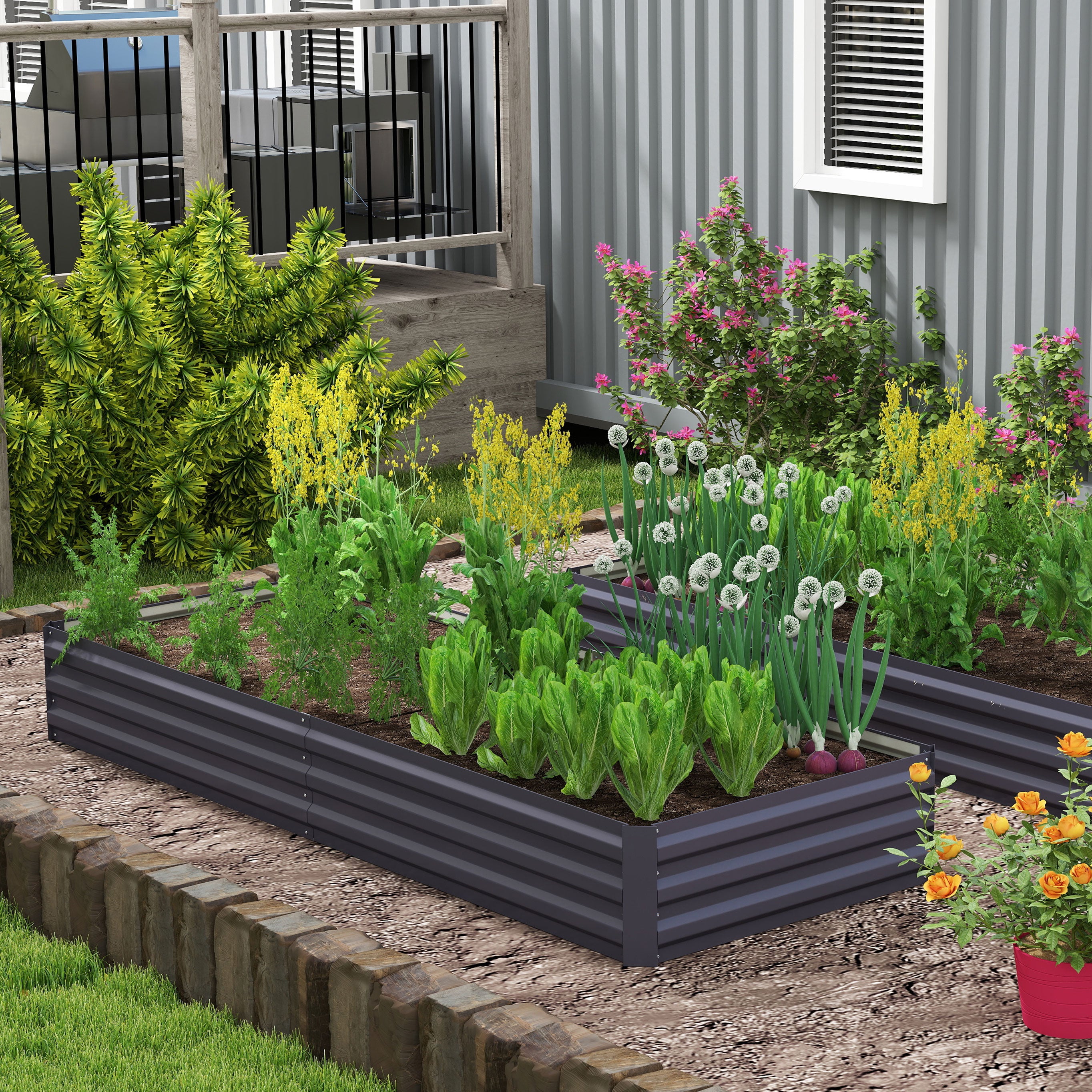 95" x 36" x 12" Galvanized Raised Garden Bed, Easy DIY and Cleaning for Growing Flowers, Herbs, Succulents, Gray - Gray - Image 2