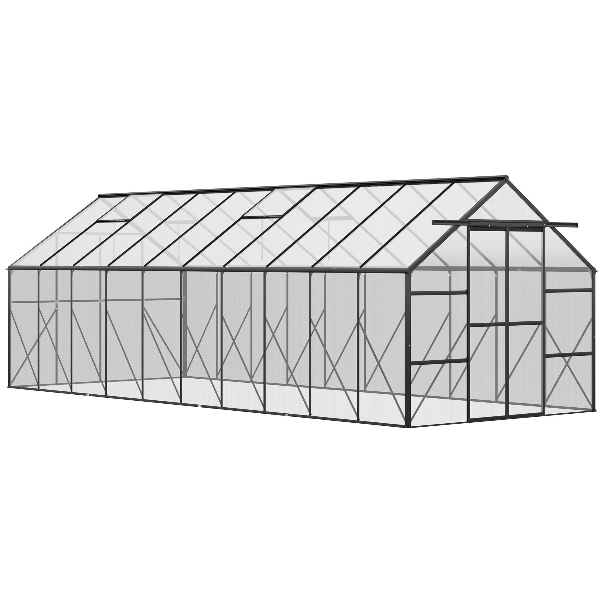20' x 8' Aluminum Greenhouse Polycarbonate Walk-in Garden Greenhouse Kit with Adjustable Roof Vent, Rain Gutter and Sliding Door for Winter, Clear - Clear