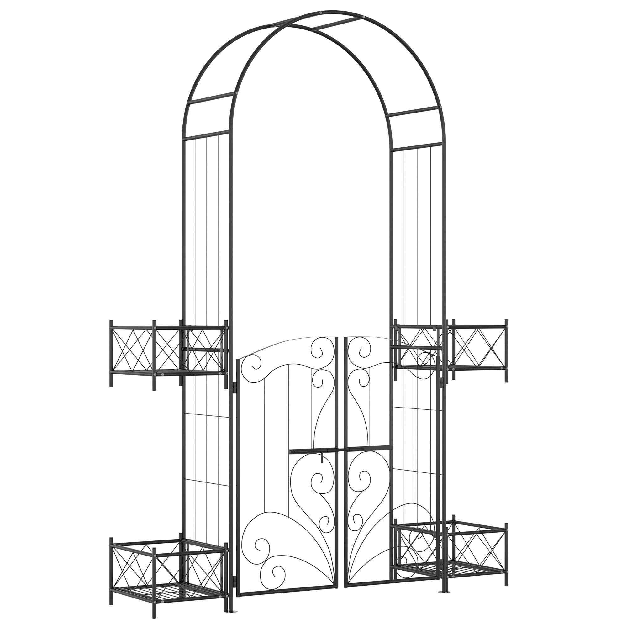 7' Garden Arch Arbor, Metal Arch Trellis with Gate, Garden Archway for Climbing Vines, Wedding Ceremony Decoration, Black - Black