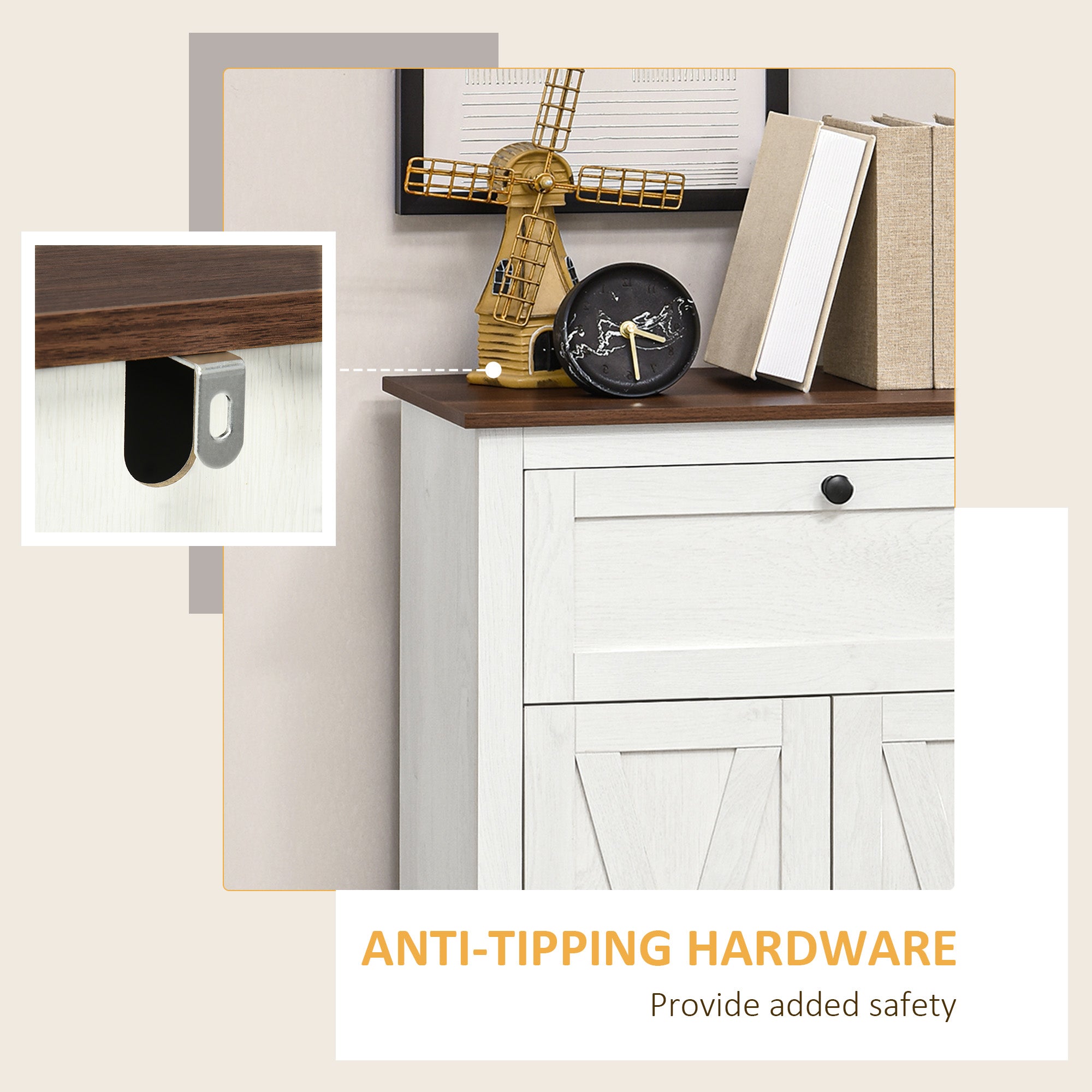 Farmhouse Sideboard Storage Cabinet with Doors and Drawer for Kitchen, Living room, 23.5"x11.75"x34.5", White