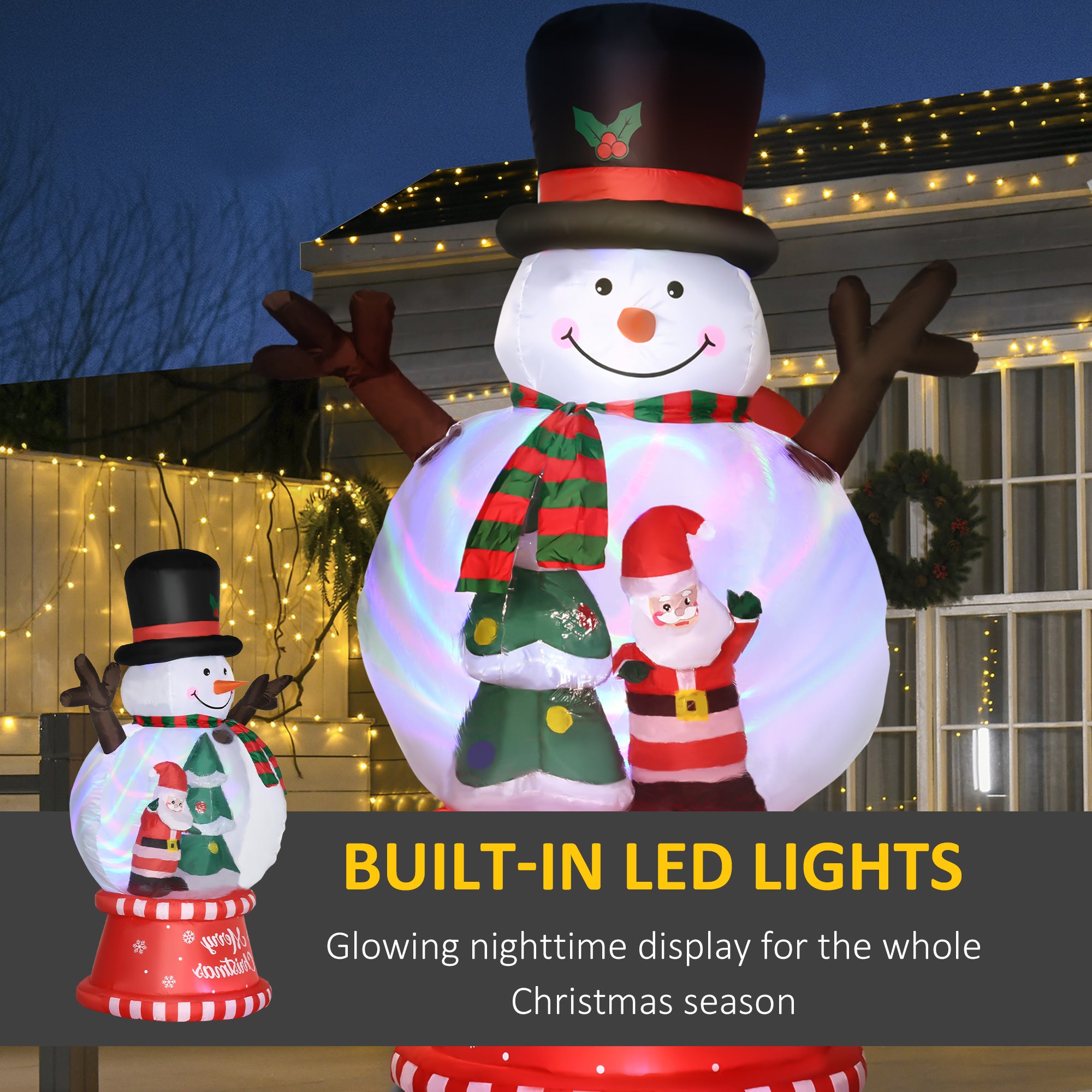 8ft Christmas Inflatables Outdoor Decorations Snowman with Rotating Colorful Light, Blow-Up LED Yard Display Christmas Decor for Lawn Garden