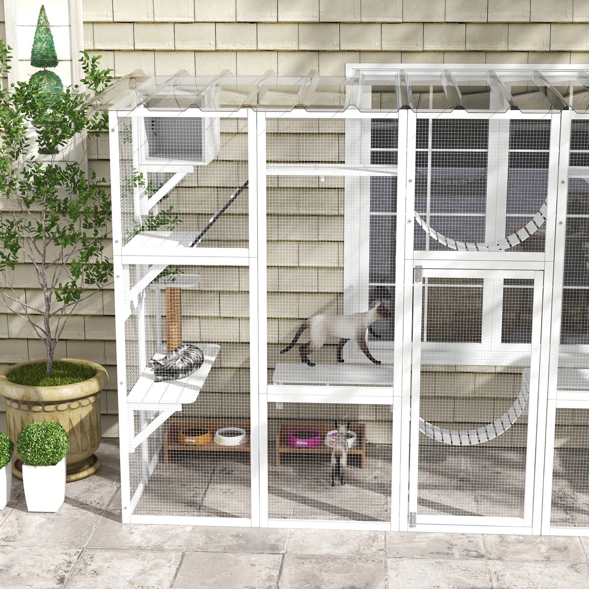 Cat Window Box , Large Catio with Shelves & Bridges, Outside Enclosure for Multiple Cats, White - White - Image 8