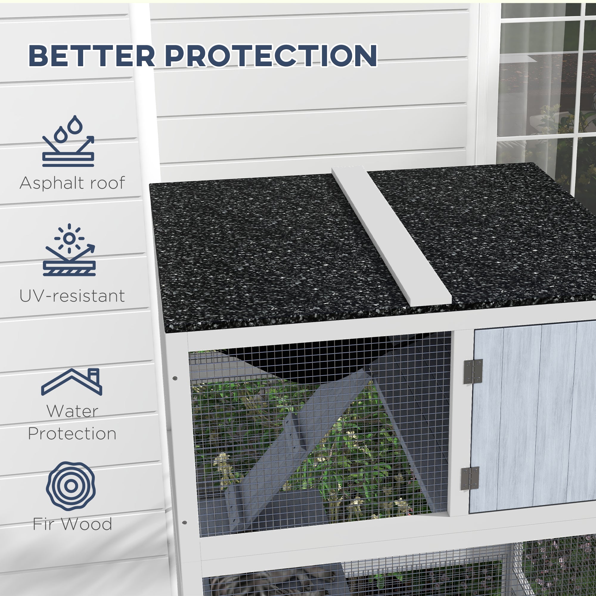Catio, Outdoor Cat Enclosure House on Wheels with Hammock, Gray - Light Gray - Image 7