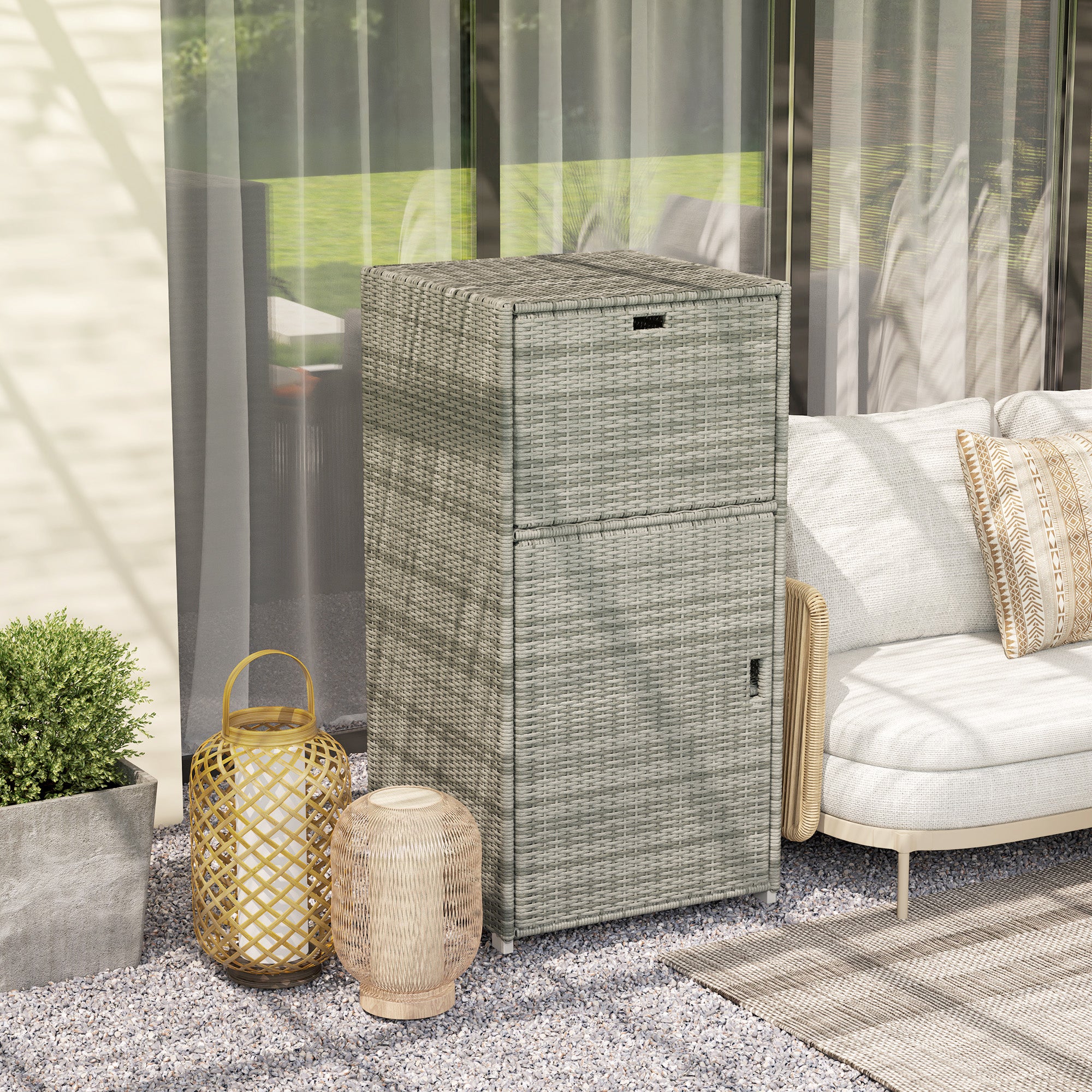 Outdoor Towel Rack for Pool w/ Drawer & Cabinet, Gray - Gray - Image 8