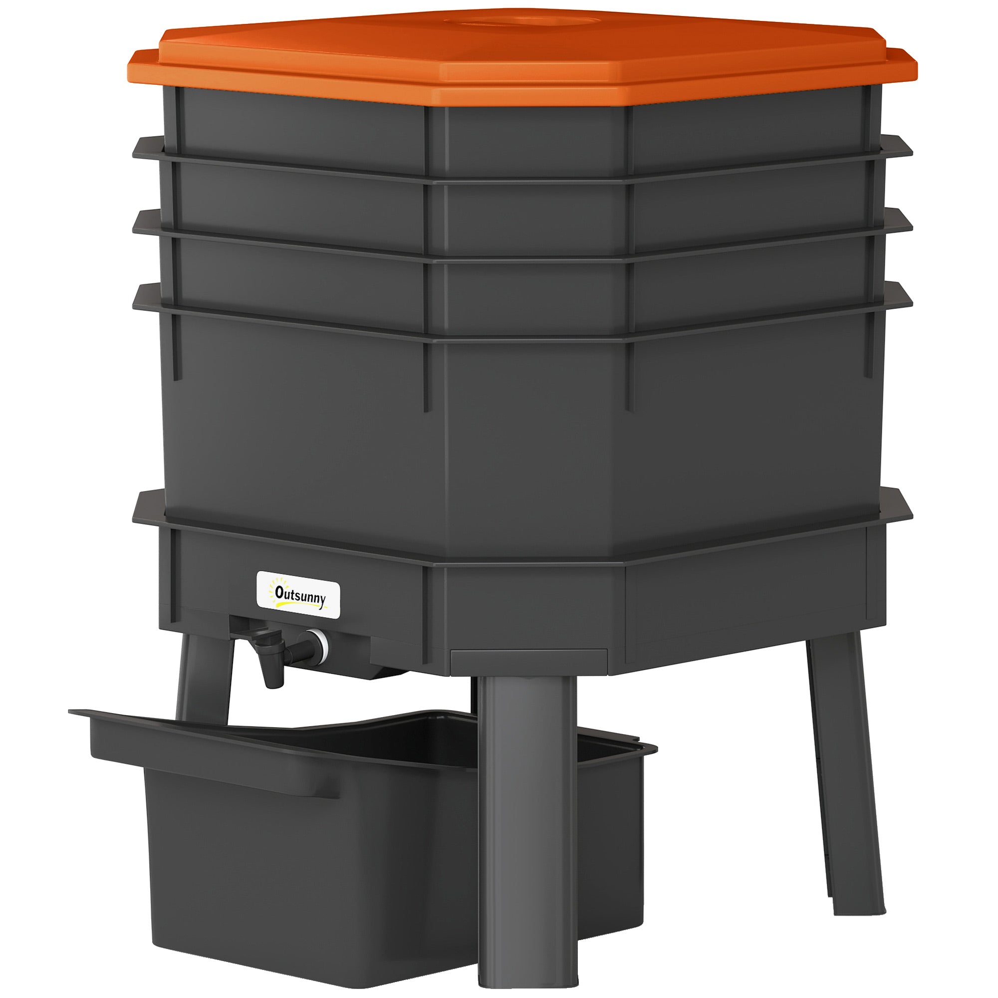 4-Tray Worm Composter Bin, 7.4 Gal Outdoor & Indoor Worm Composter for Recycling Food Waste, Orange - Orange